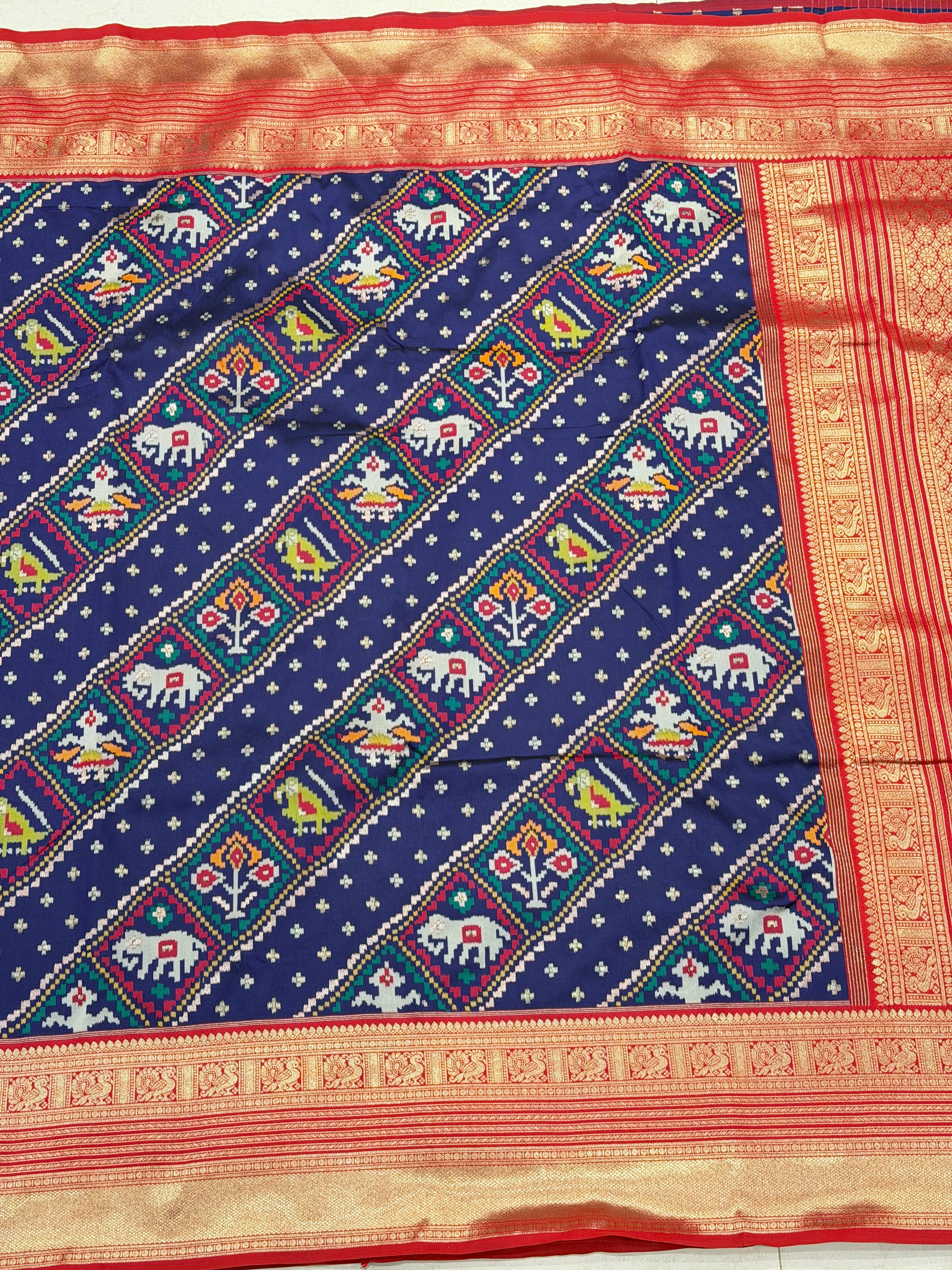 Blue Banarasi Patola Leheriya Kanjivaram Style Border Saree