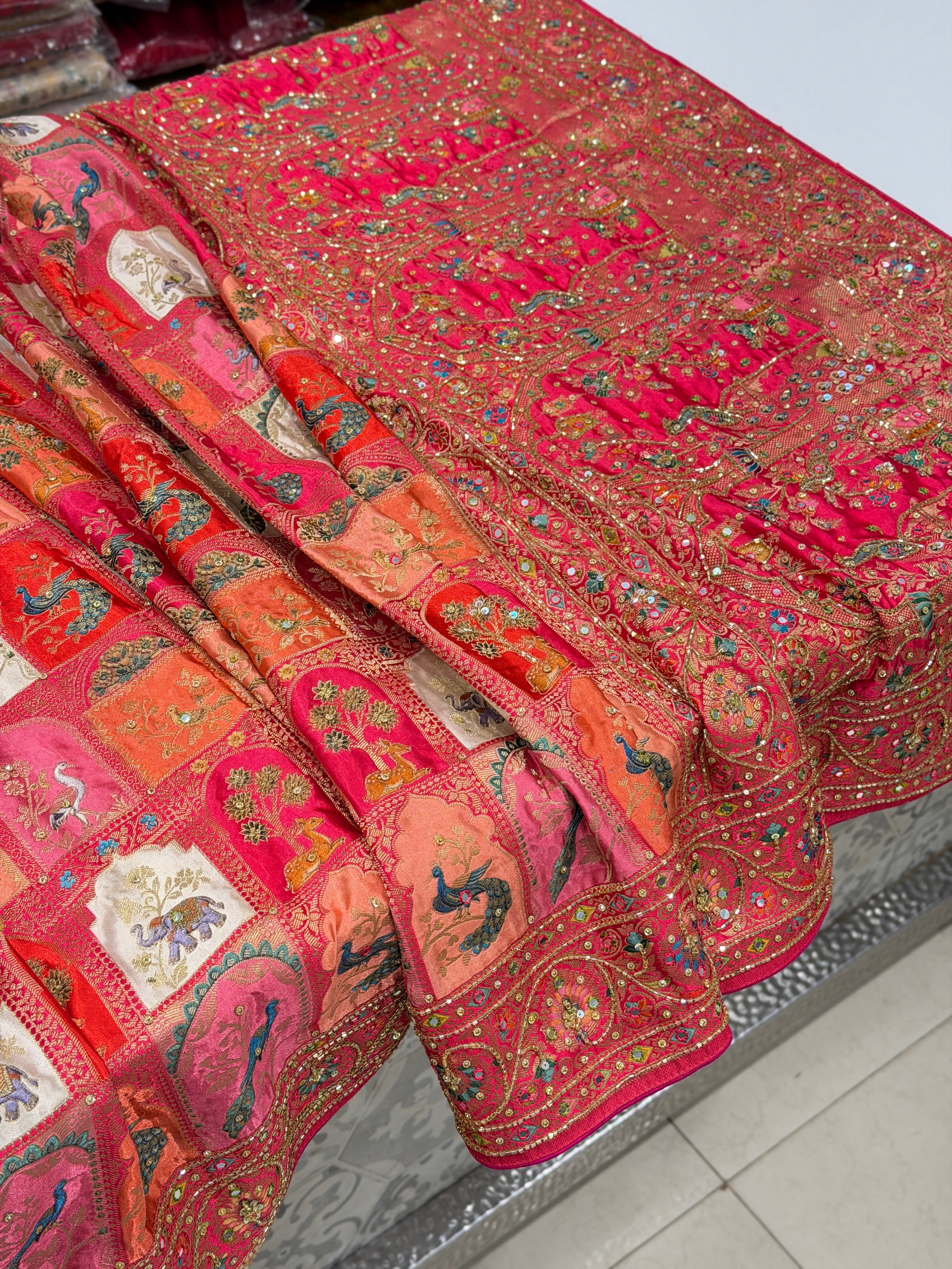 Banarasi Modal Rangkat Hawa Mahal Inspired Shikara Kutchi Hand Embroidery Saree