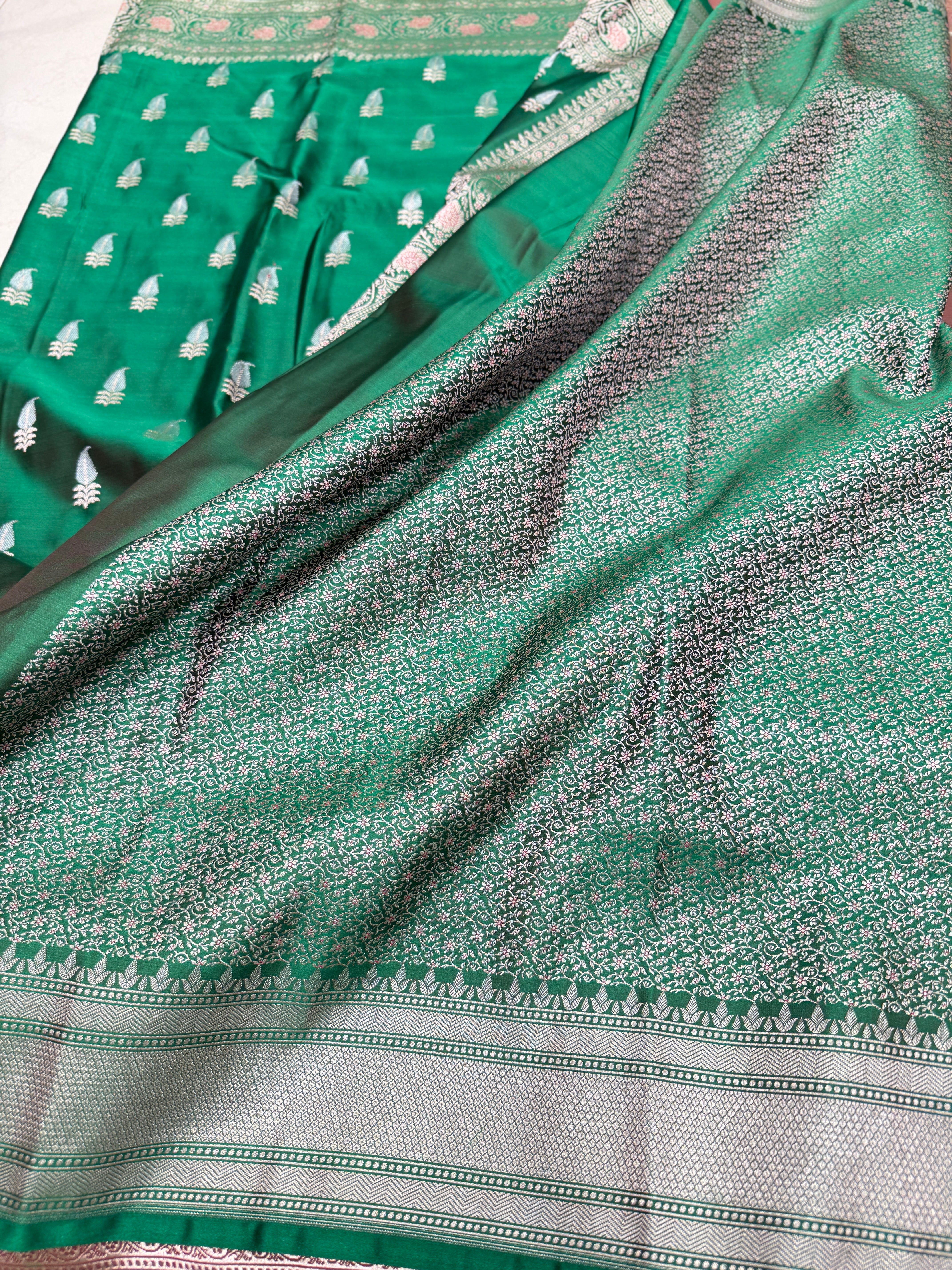 Bottle Green Banarasi Silk Sona Roopa Buttis Saree
