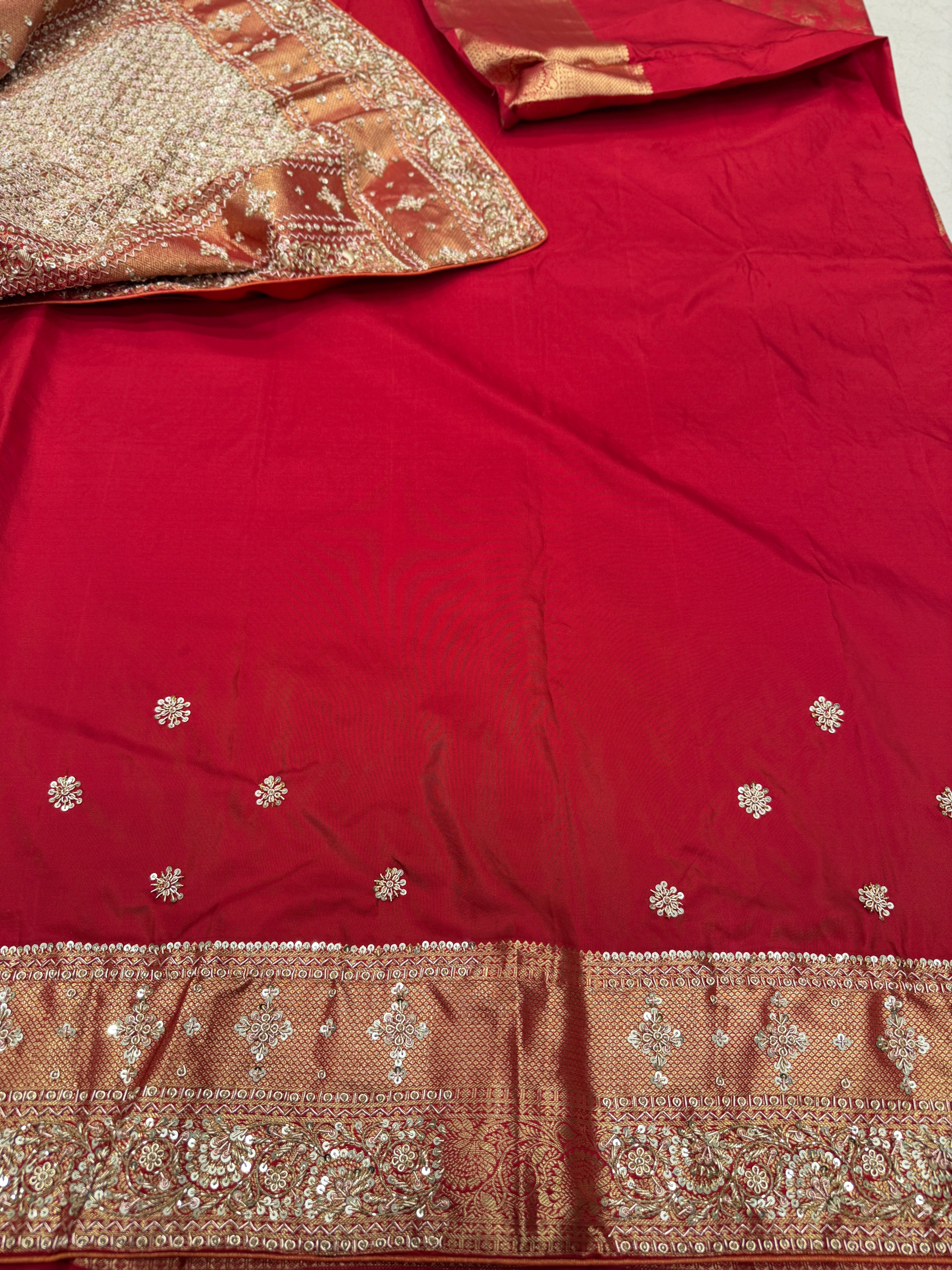 Maroonish Red Shikara Kanjivaram Hand Embroidery Zardosi Saree
