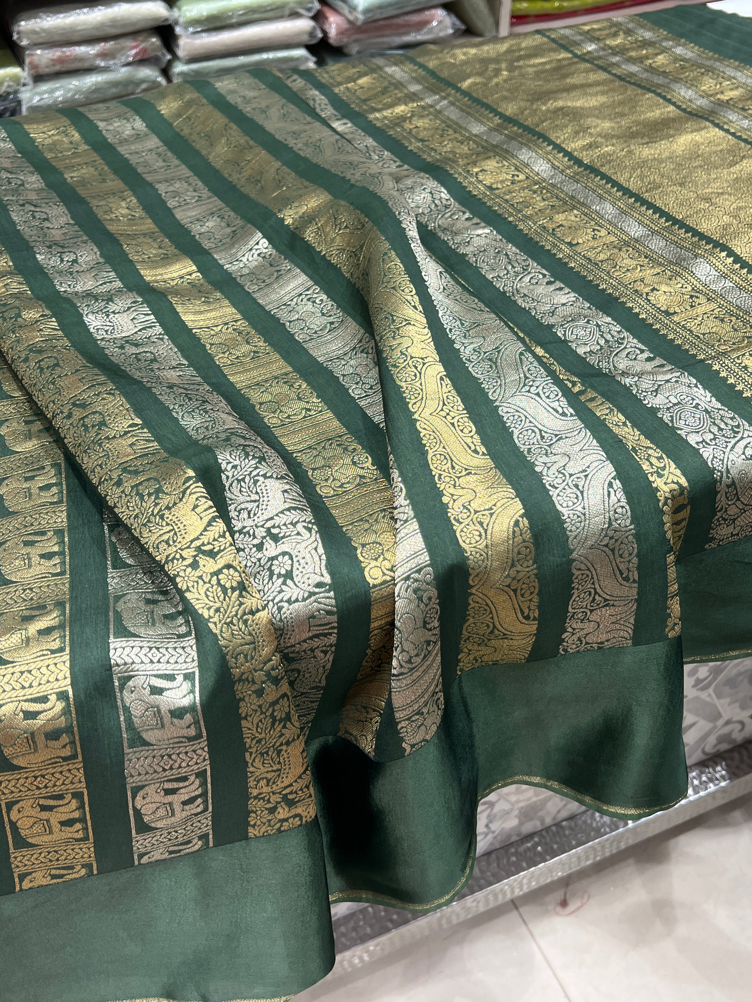 Nita Ambani Inspired Bottle Green Contemporary Banarasi Saree