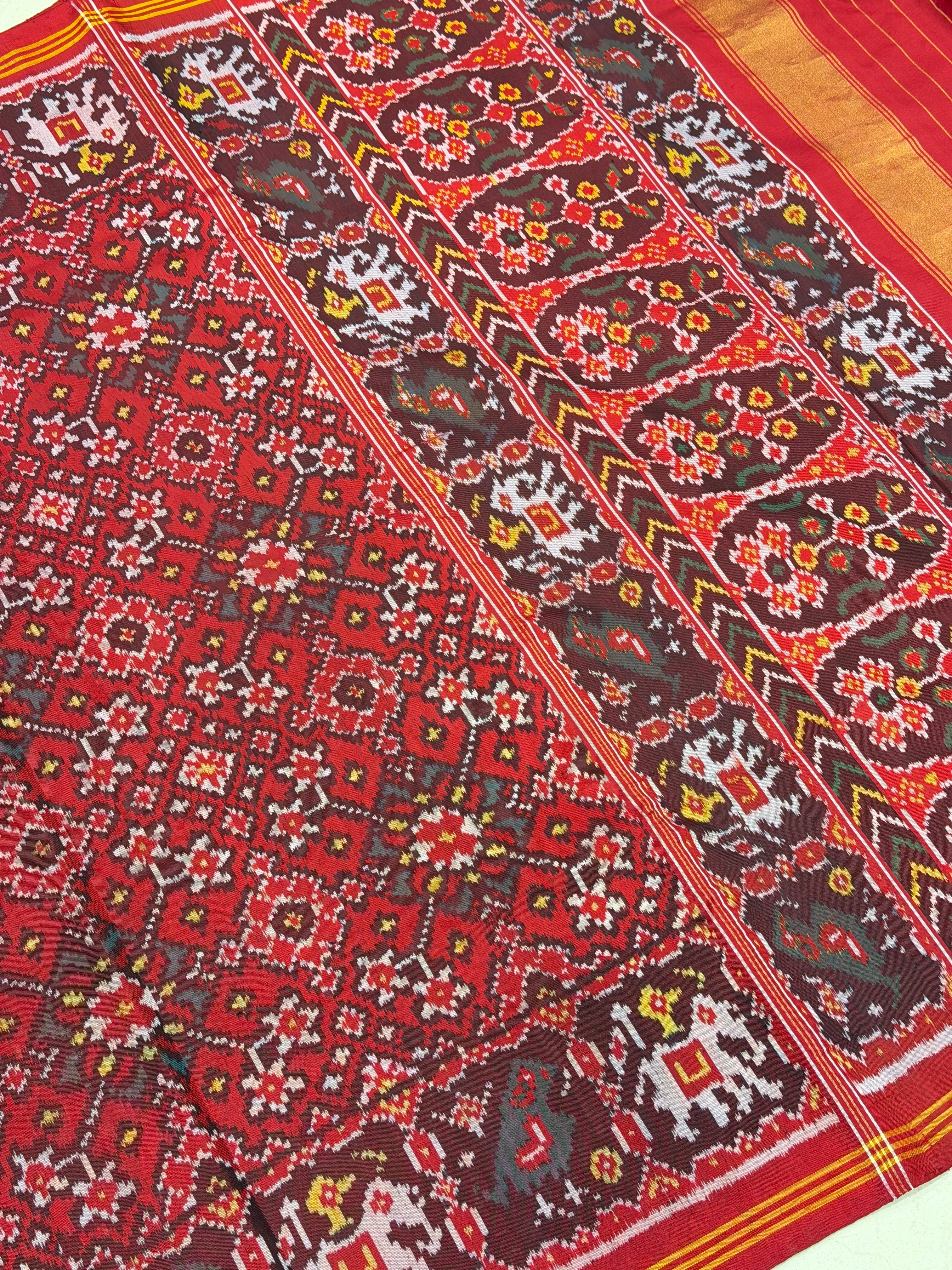 Red Navratna Patan Patola Handloom Pure Silk Saree