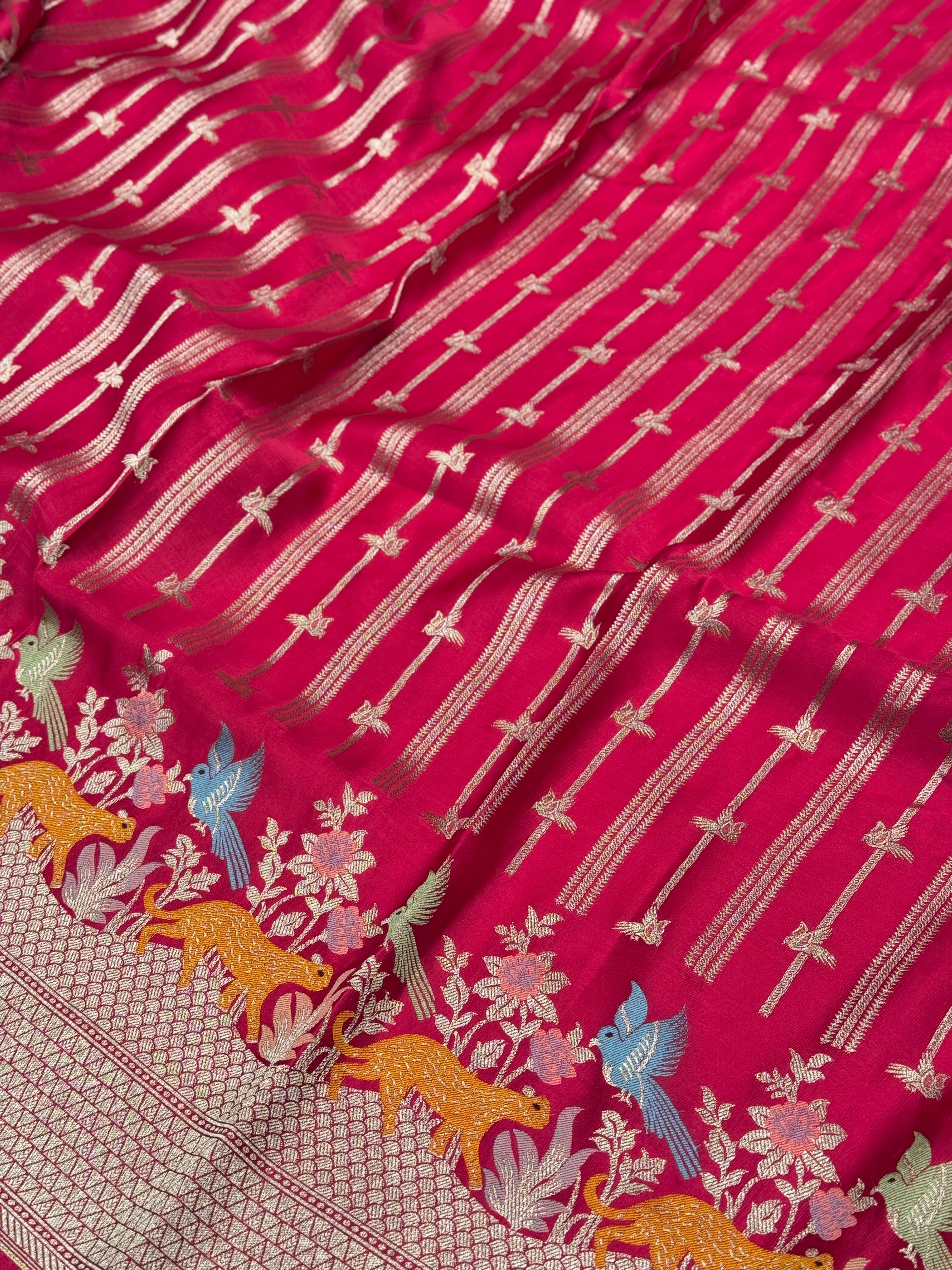 Rani Satin Silk Fauna Border Saree