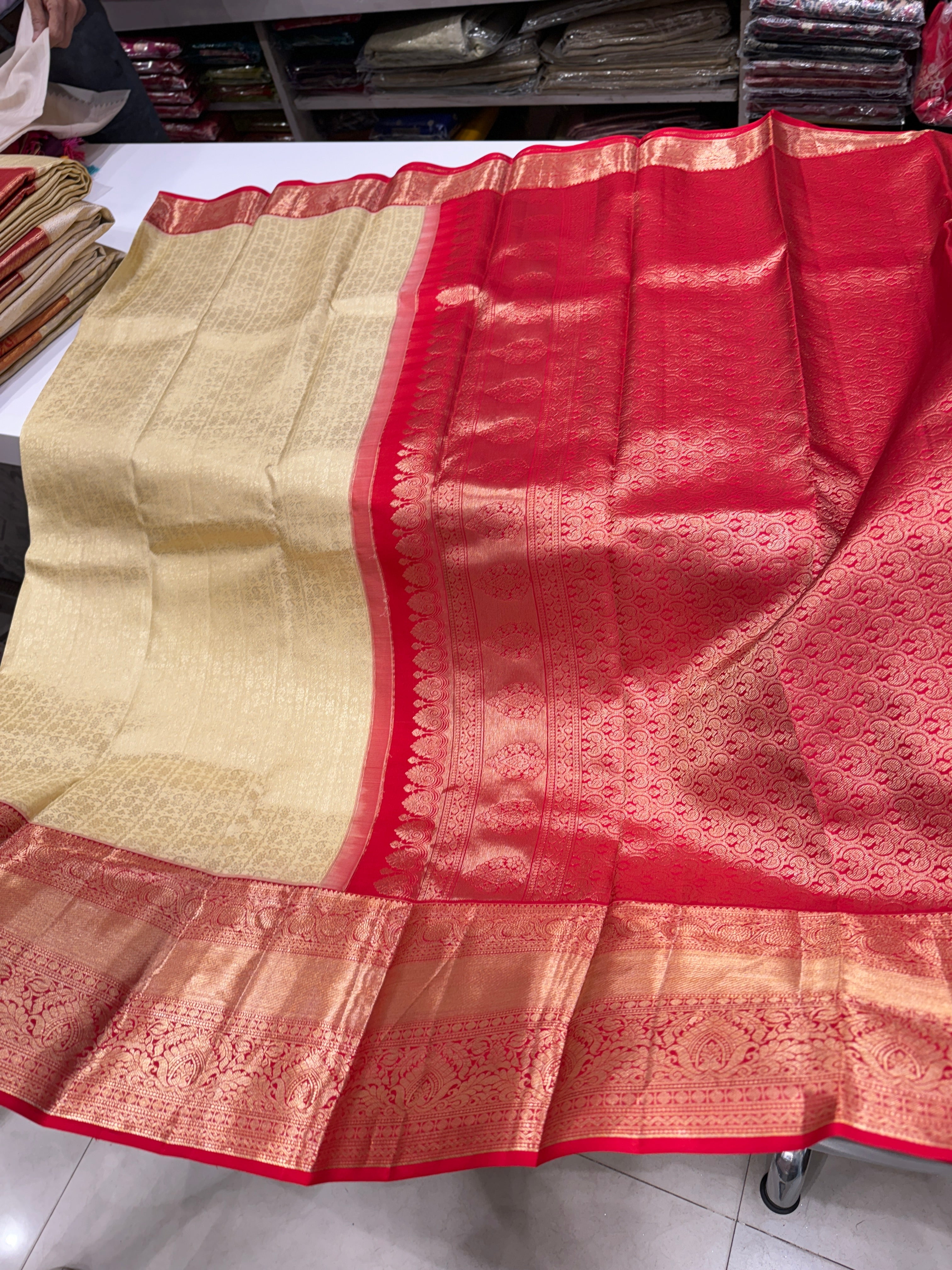 Light Beige Kanjivaram Silk Saree