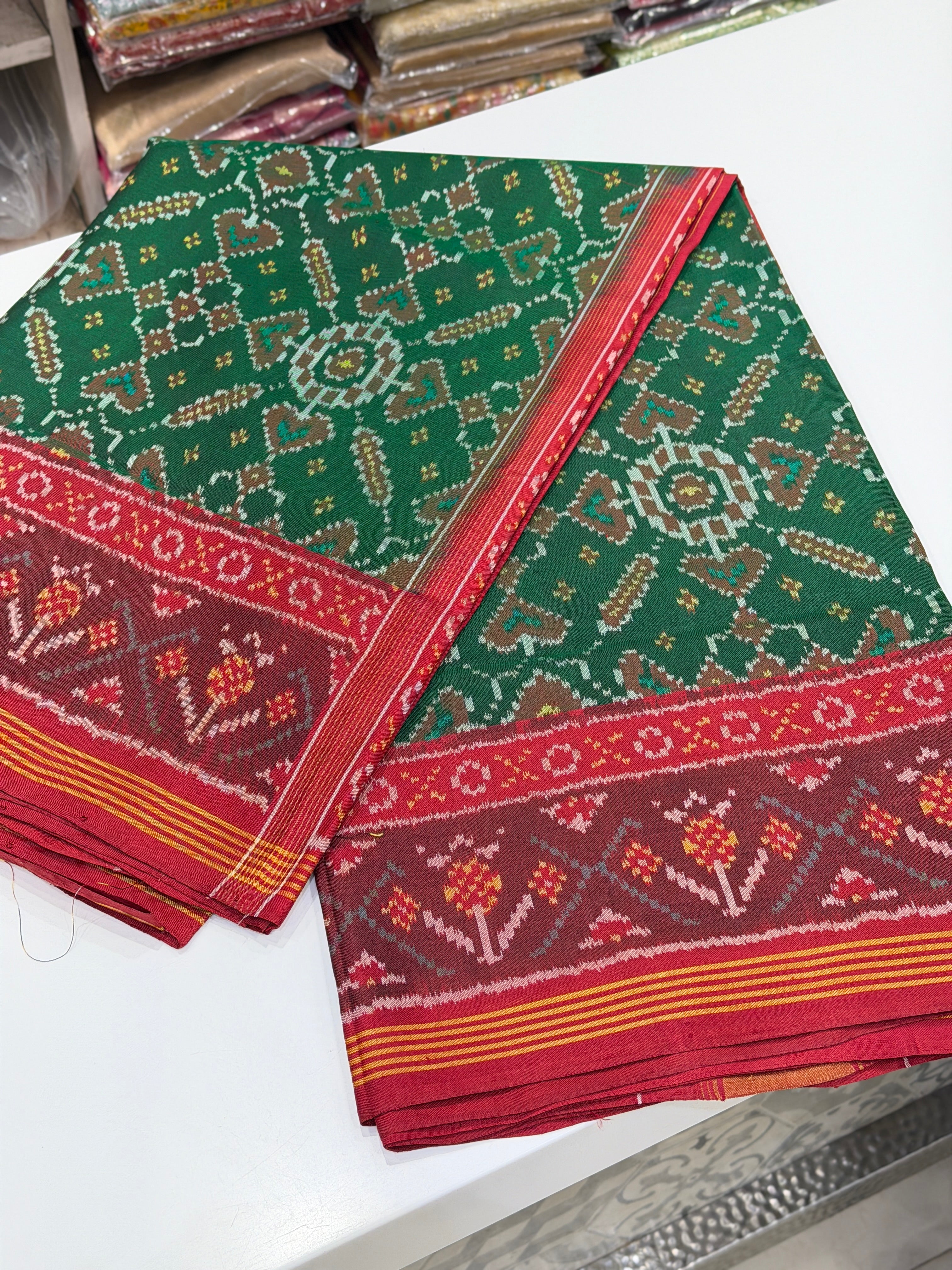 Bottle Green Manek Chowk Pure Silk Patan Patola Handloom Saree