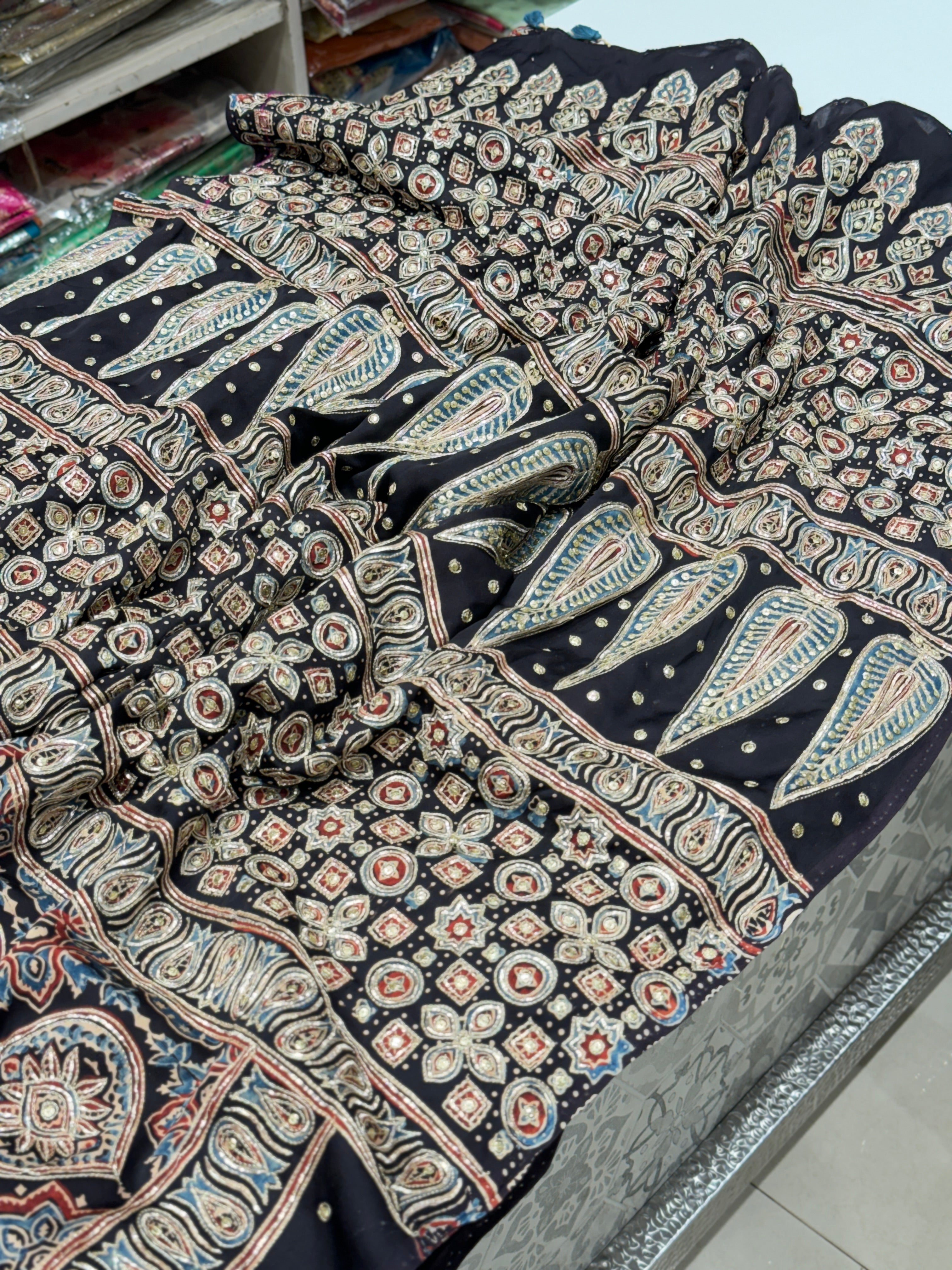 Ajrakh Hand Embroidery Saree