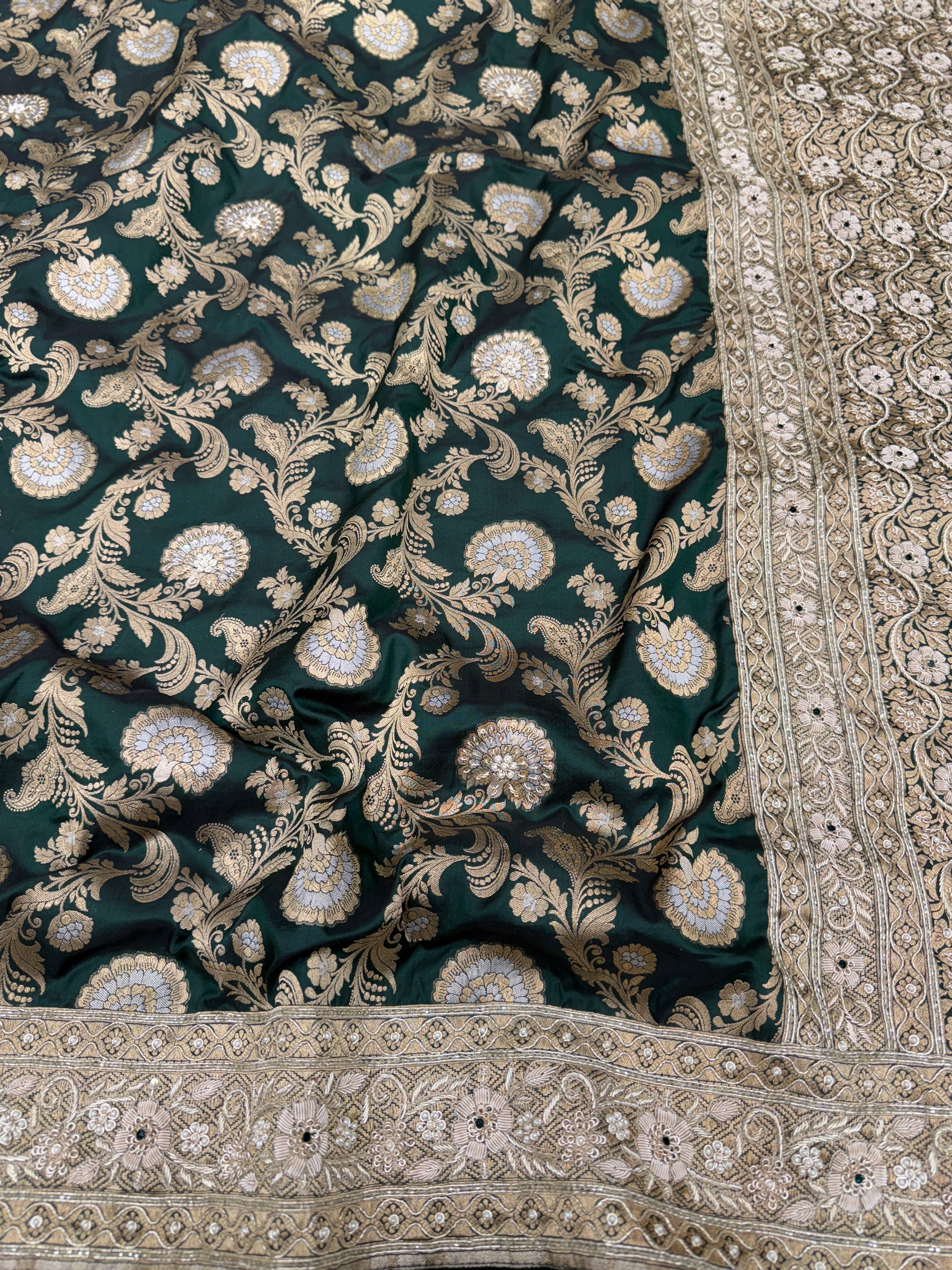 Bottle Green Banarasi Katan x Zardosi Hand Embroidery