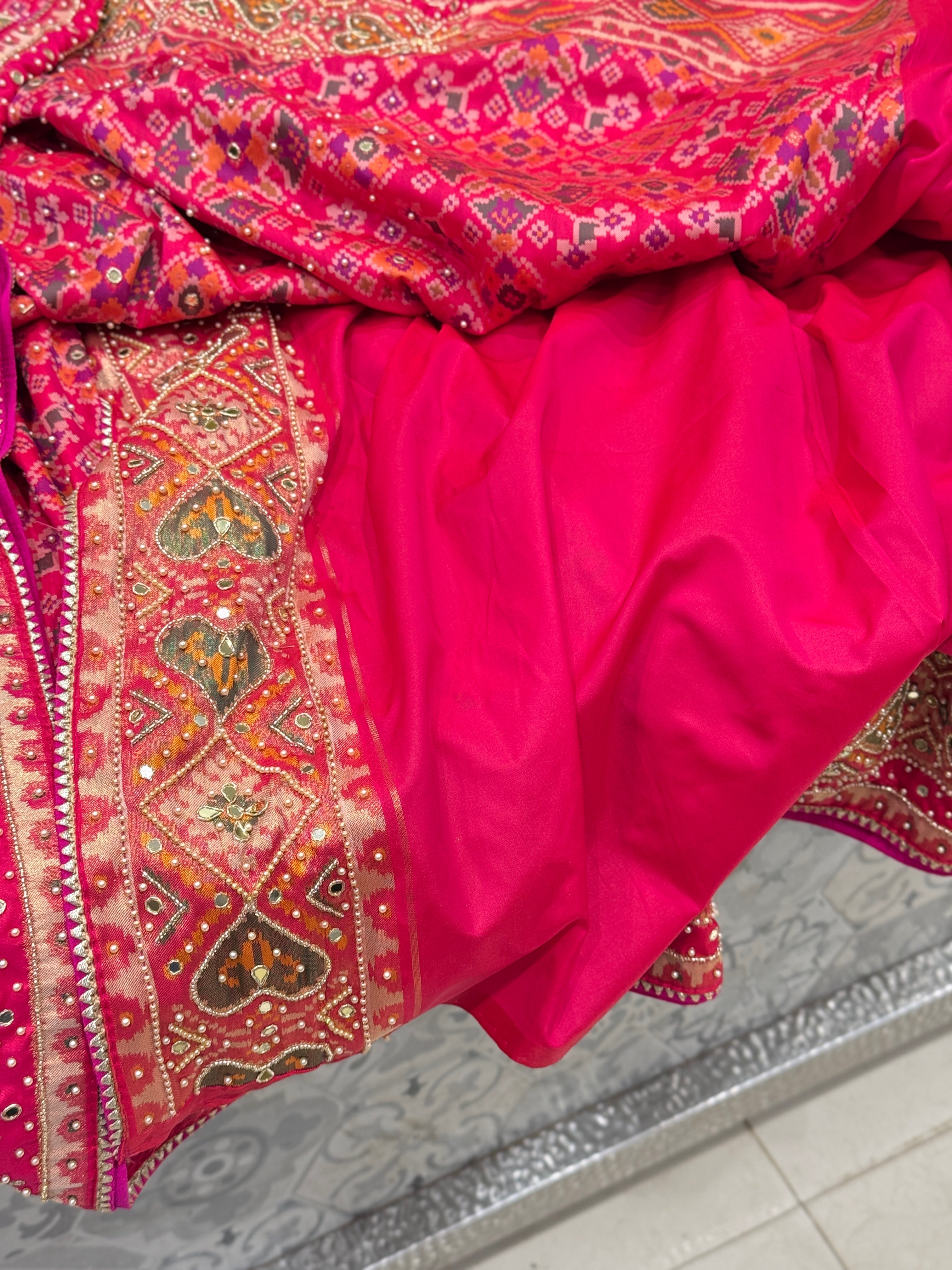 Rani Patola Moti Kutchi Embroidered Saree