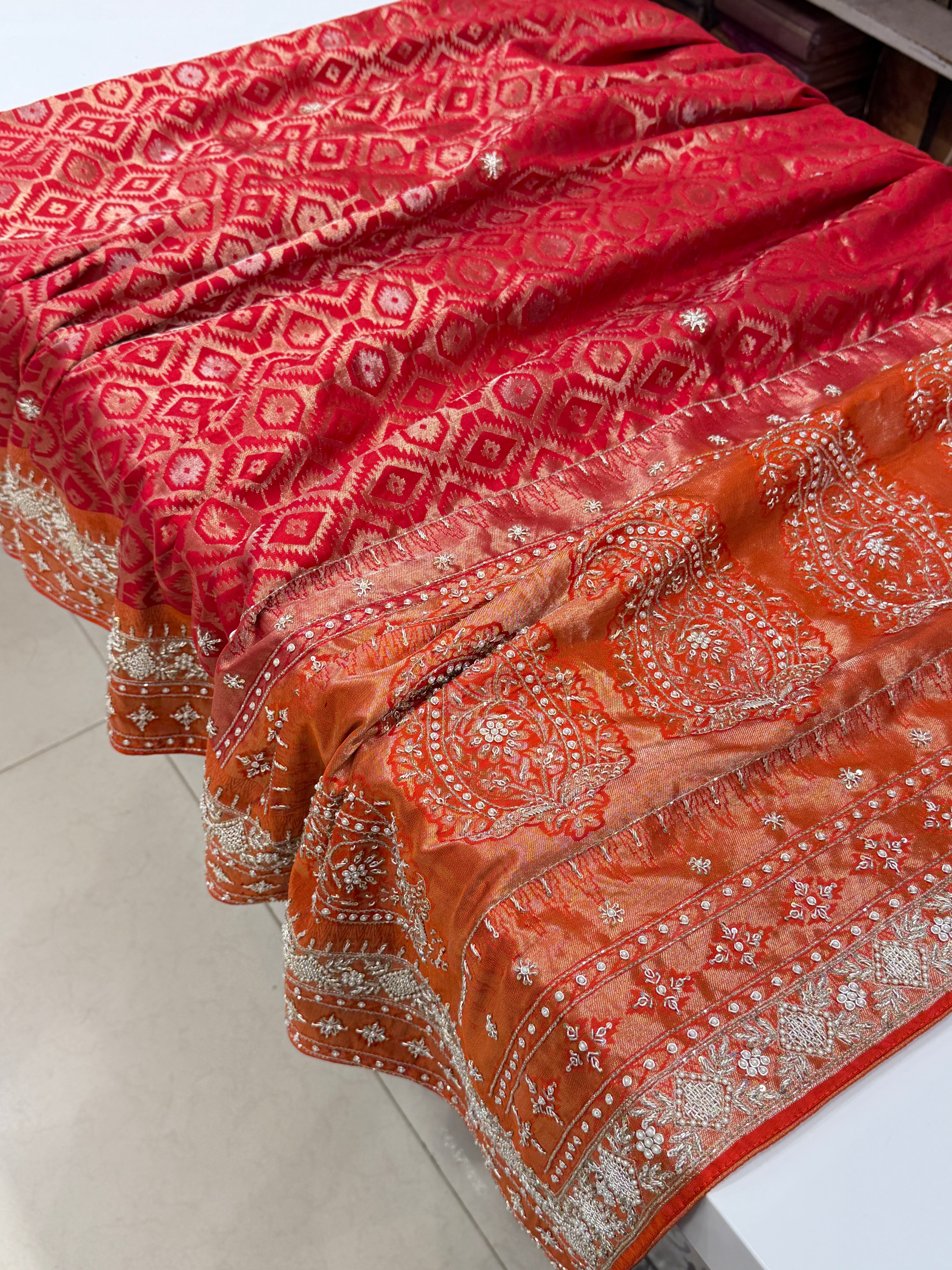 Red Contemporary Kanjivaram Upada Zardosi Hand Embroidery Saree