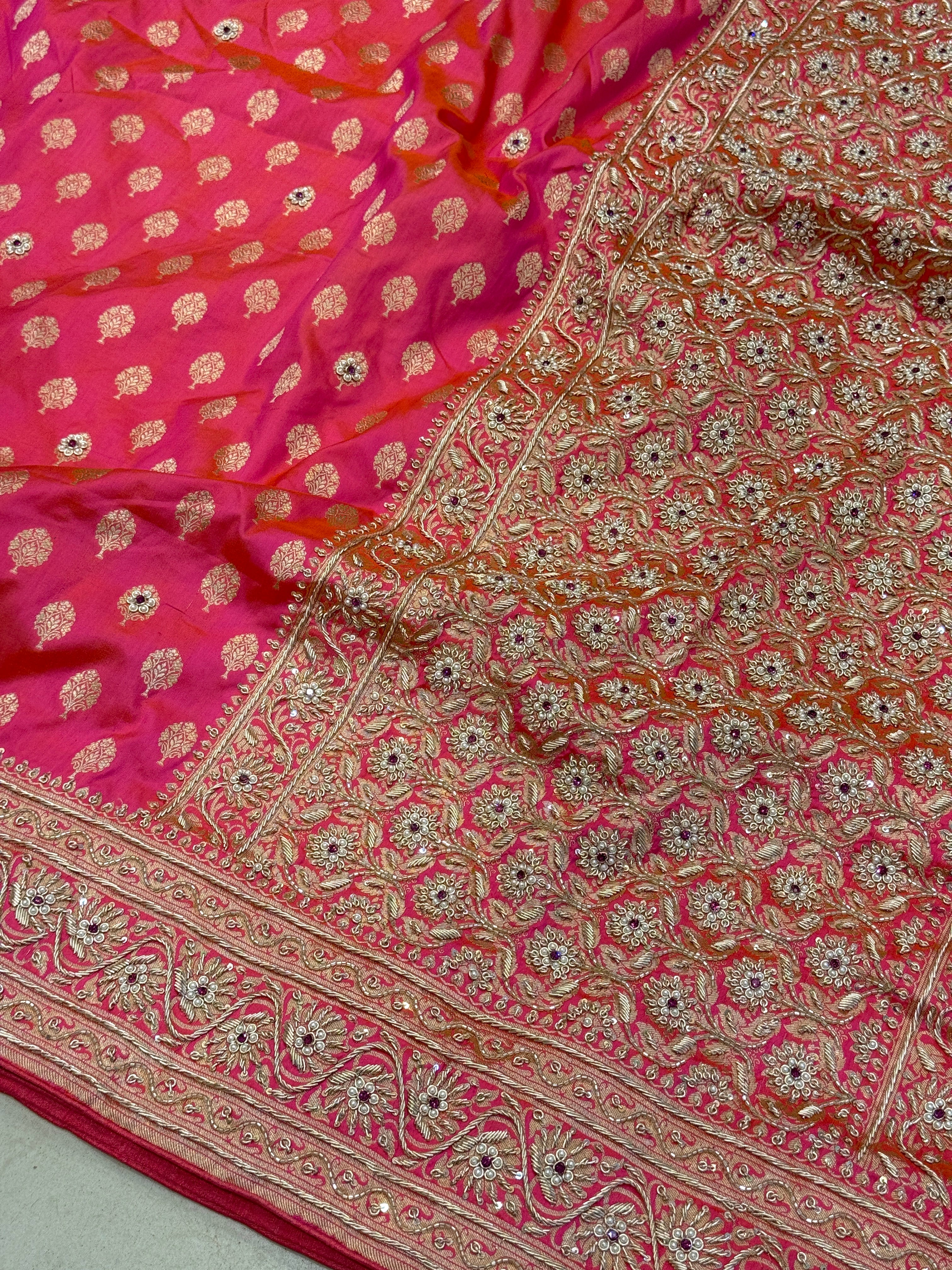 Rani Buttis Handloom Banarasi Pure Katan Zardosi Embroidery Saree