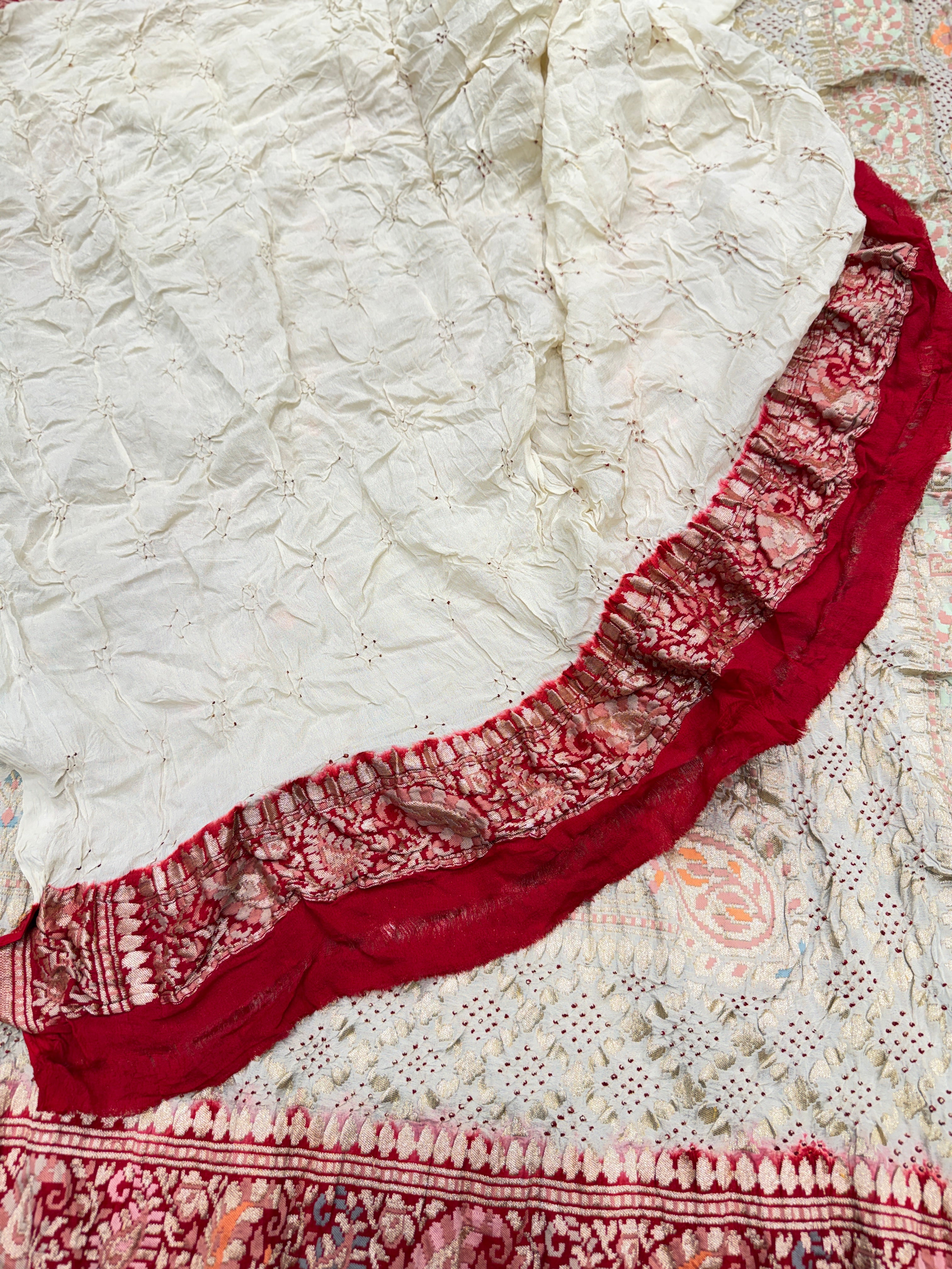 Beige Red Meenakari Rai Bandhej Pashmina Style Weave Saree