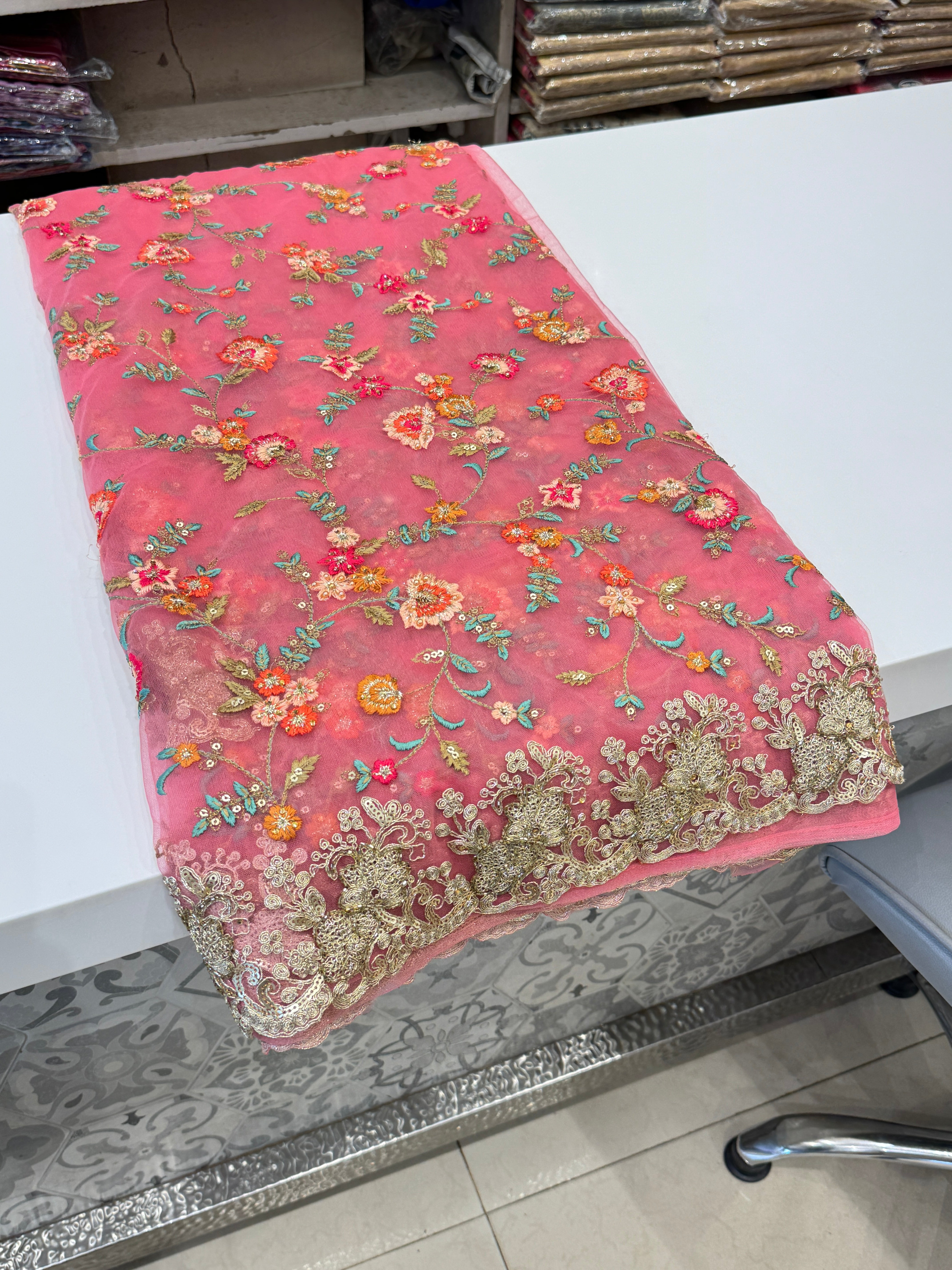 Pink Soft Net Resham Zari Embroidery Saree