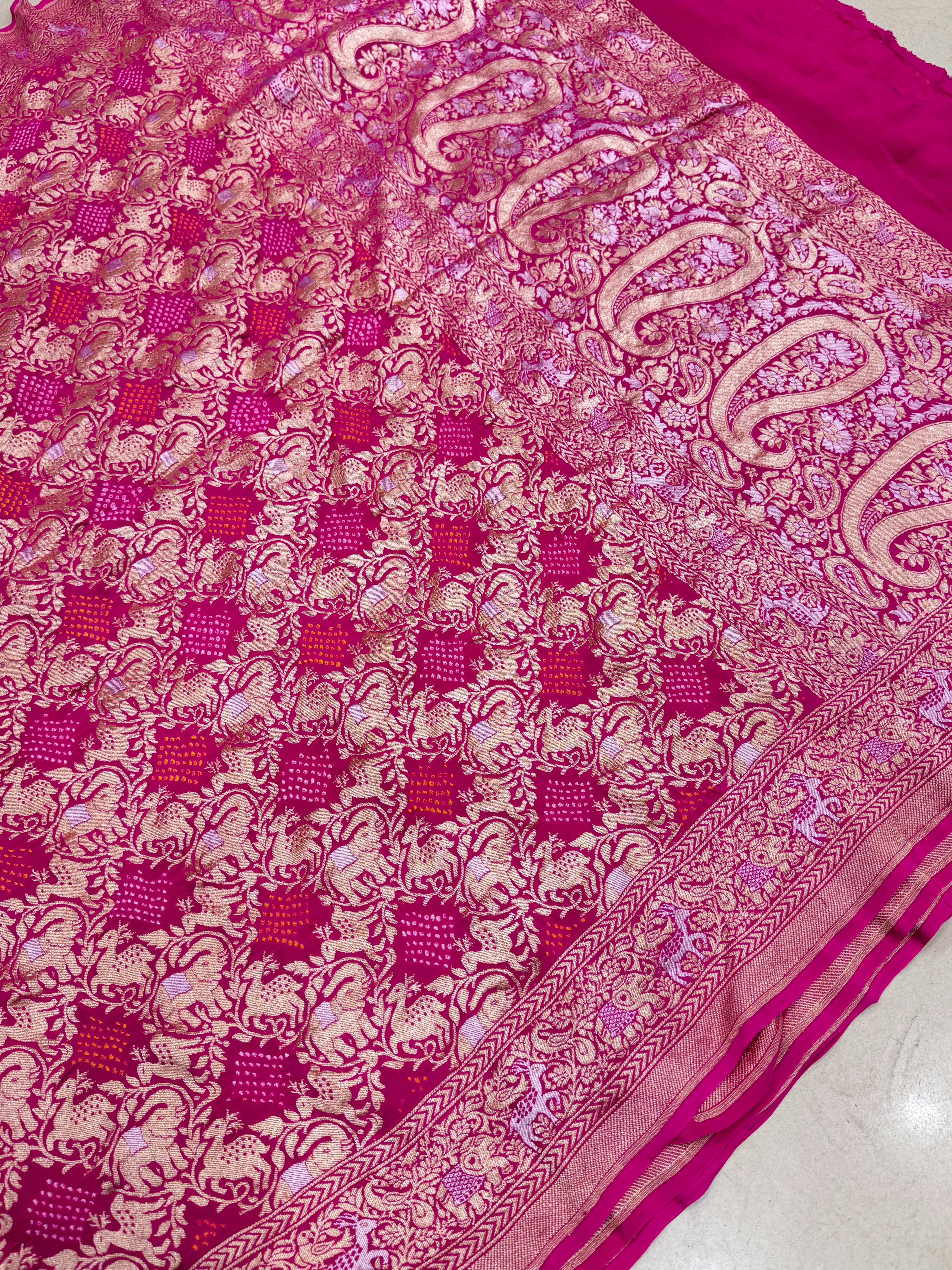 Rani Kadwa Weave Bandhej Saree