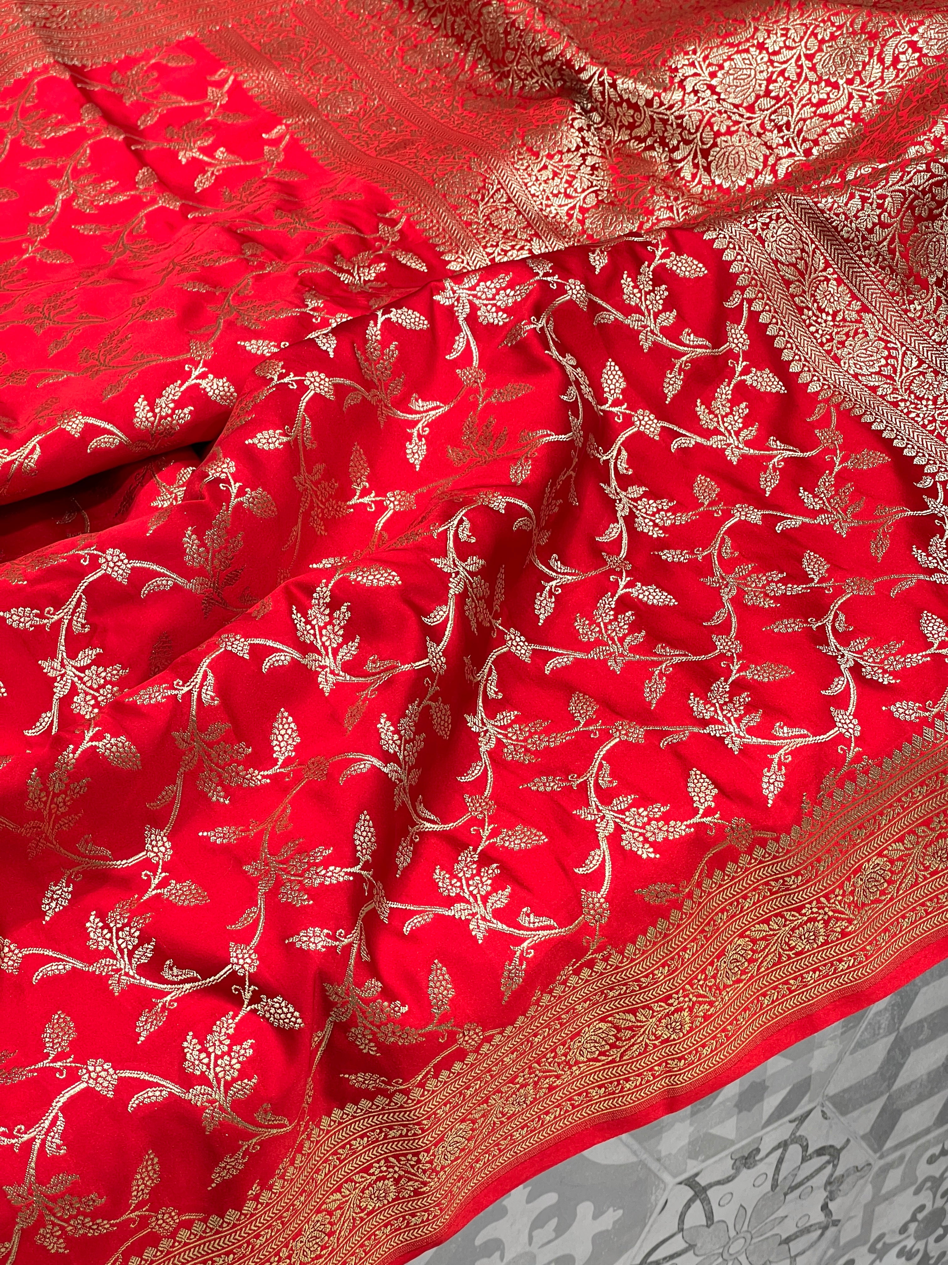 Red Banarasi Silk Pine Jaal Saree