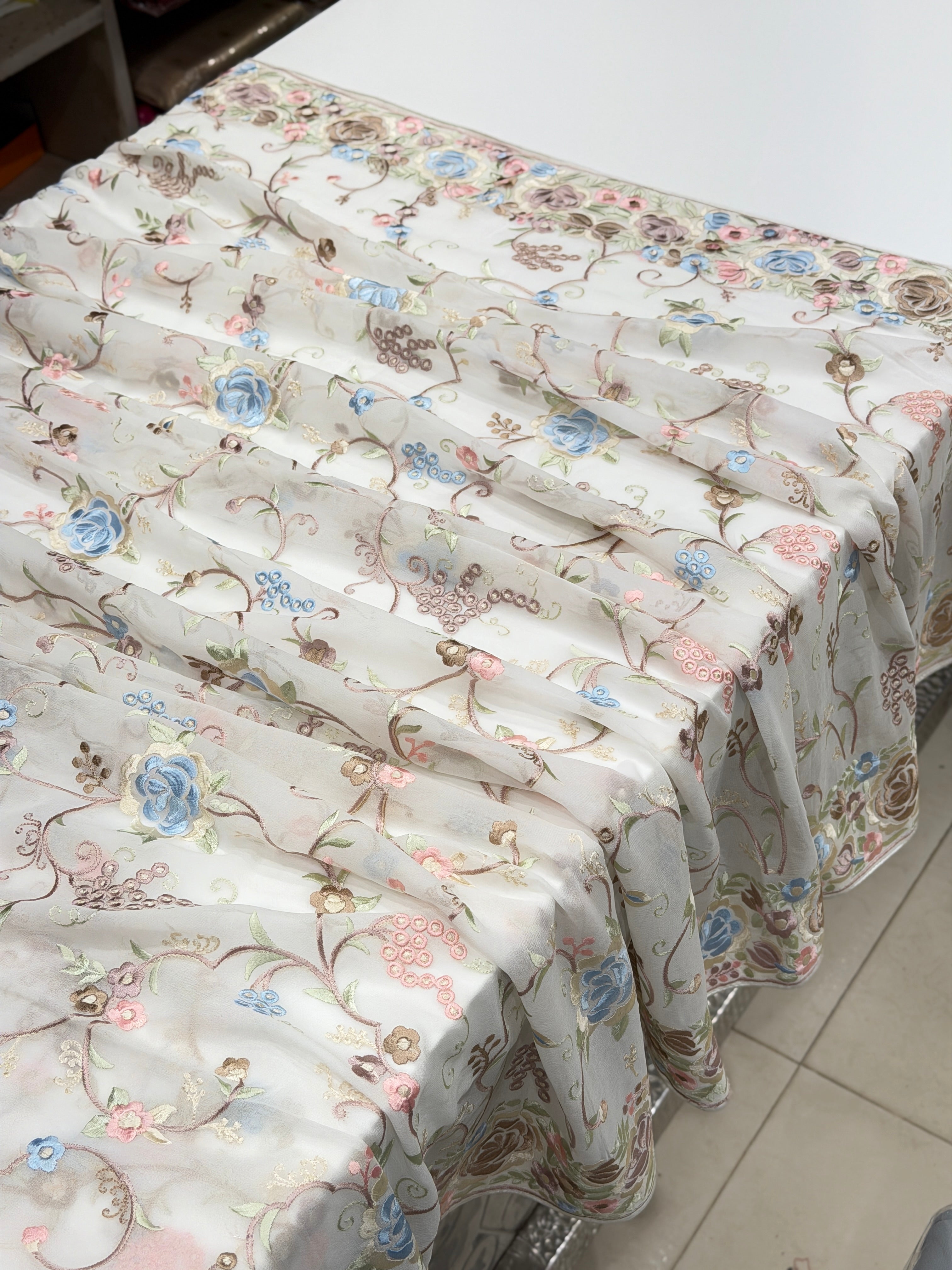 White Georgette Meenakari Floral Jaal Parsi Gara Saree