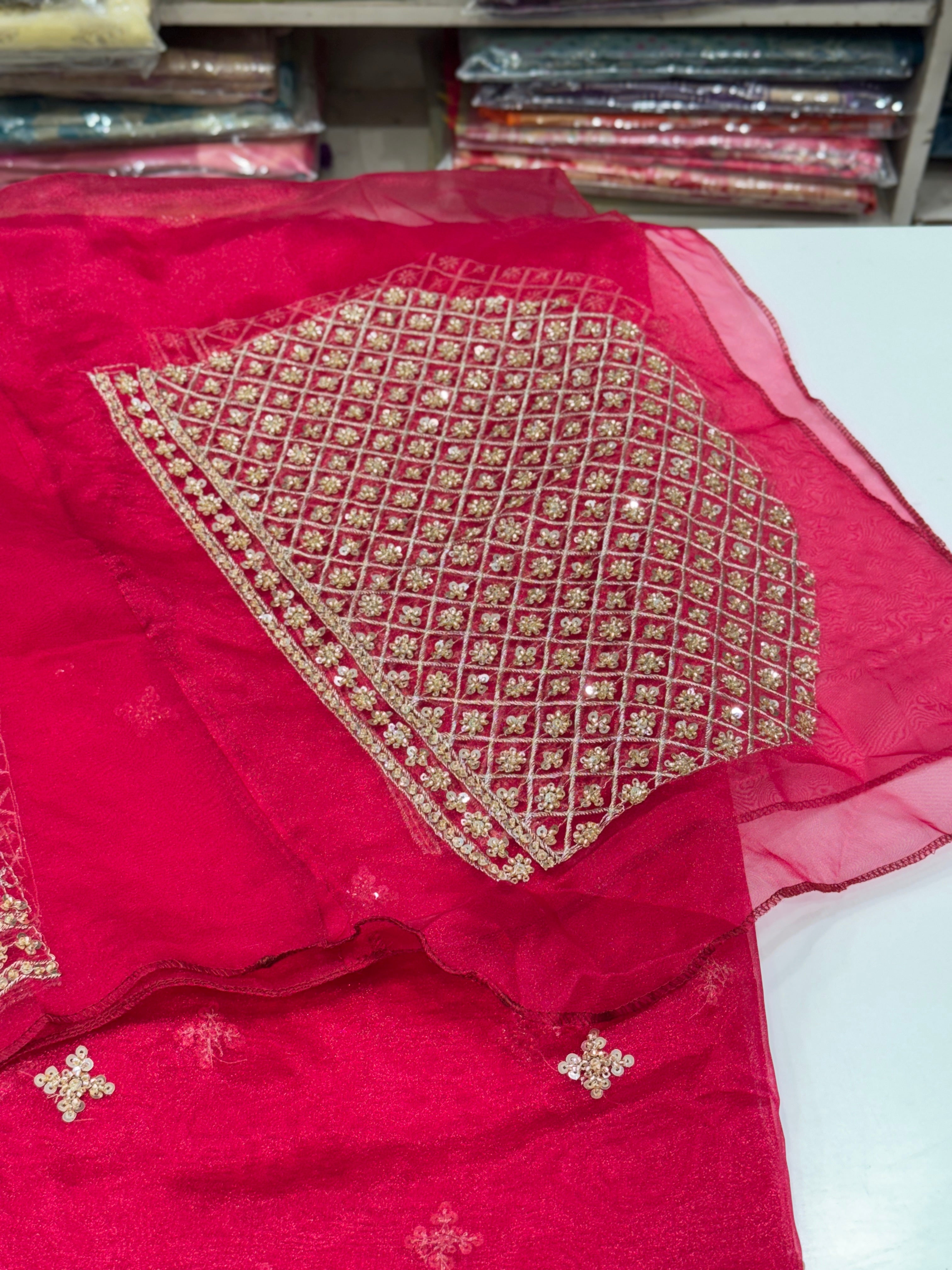 Rani Pink Tissue Organza Heavy Blouse Saree