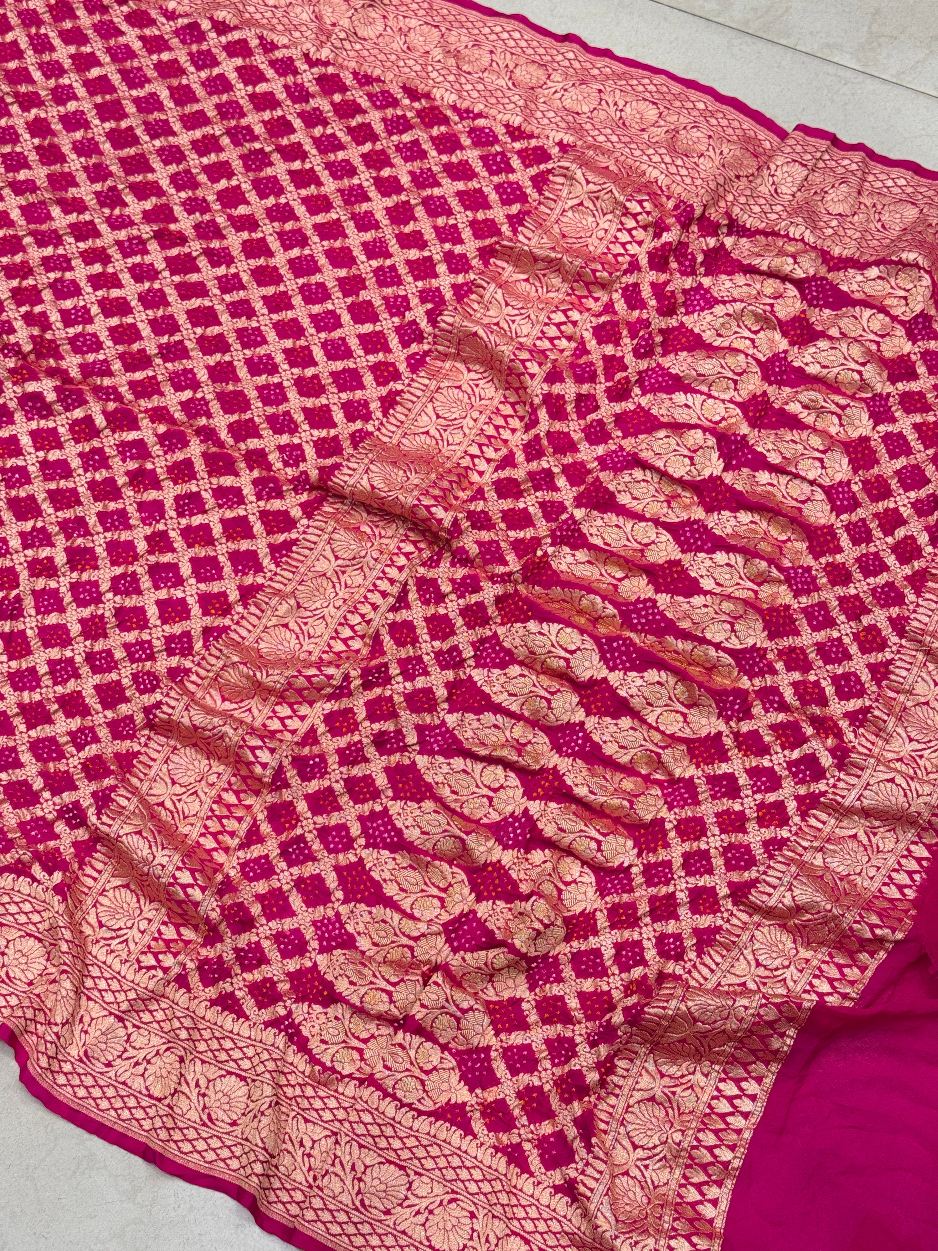 Rani Pink Bandhej Bandhini Saree