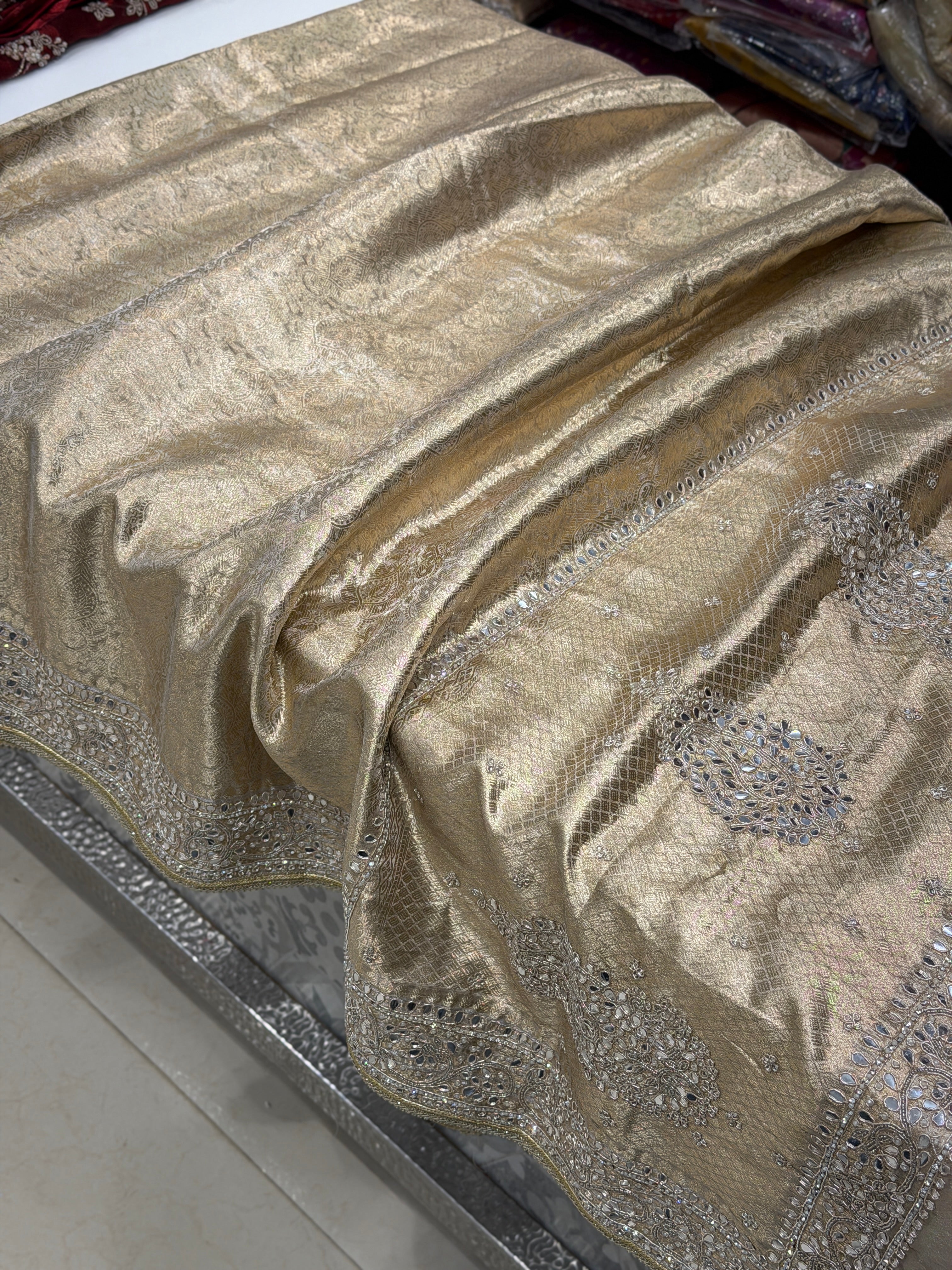 Golden Tissue Kanjivaram Contemporary Hand Embroidery Saree