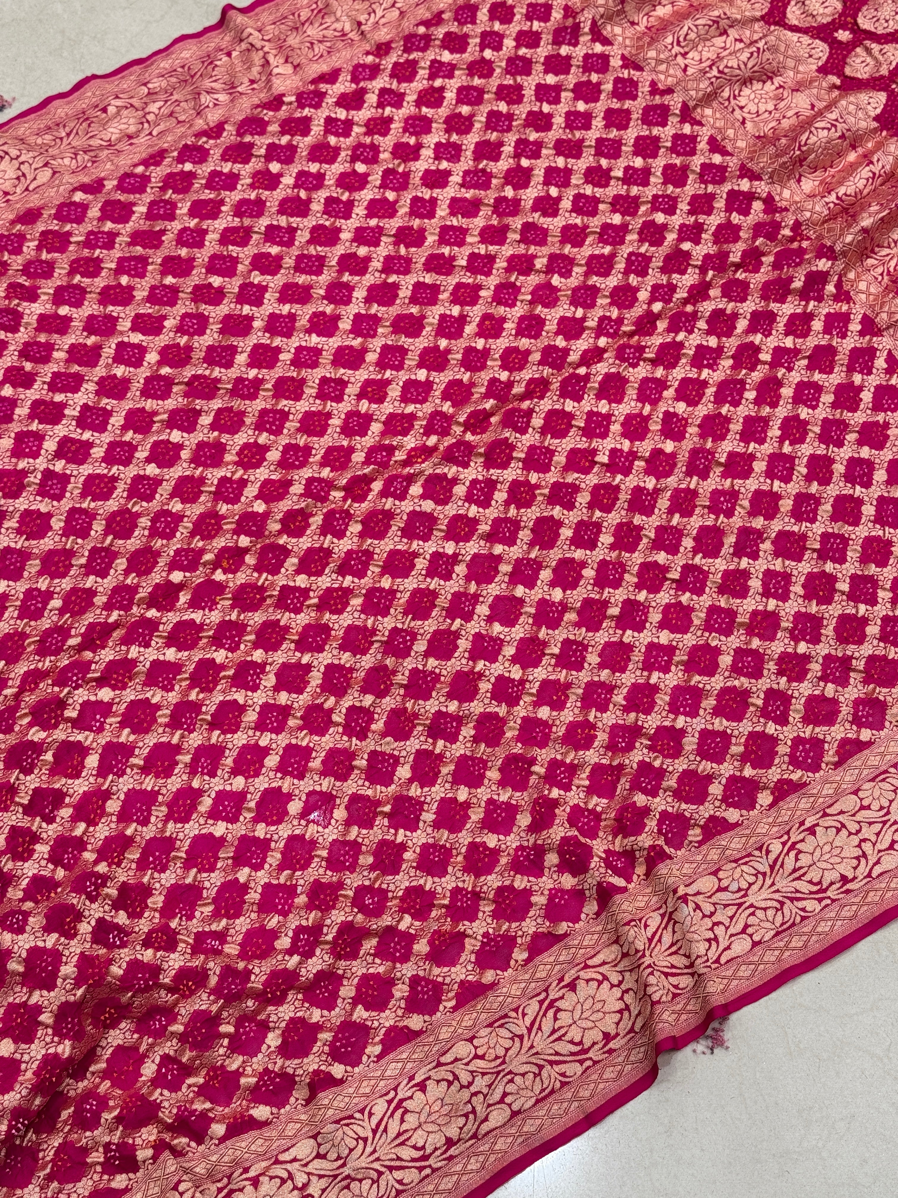 Rani Big Flower Border Bandhej Bandhini Saree