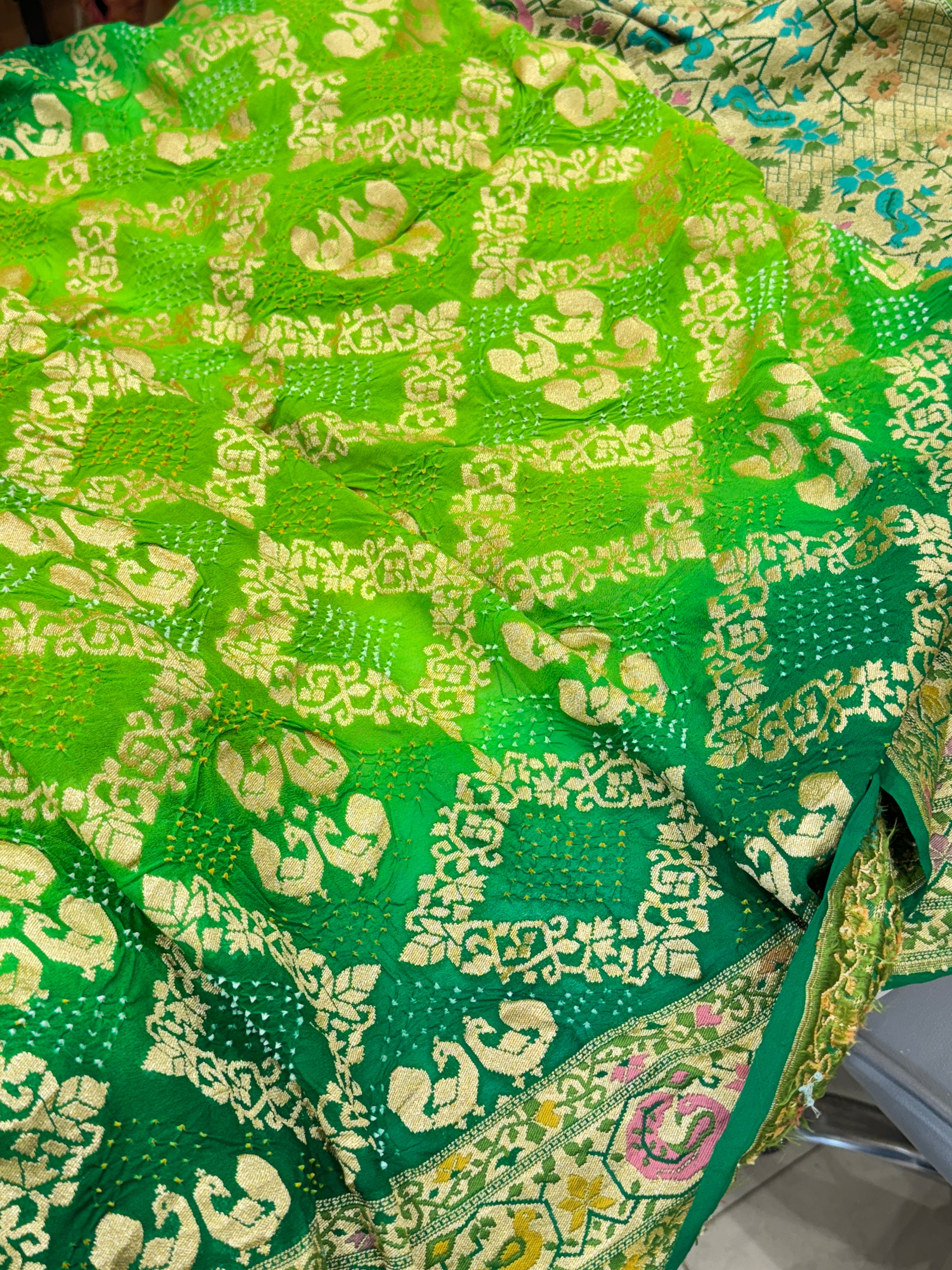 Green Shaded Luxury Bandhej Meenakari Saree