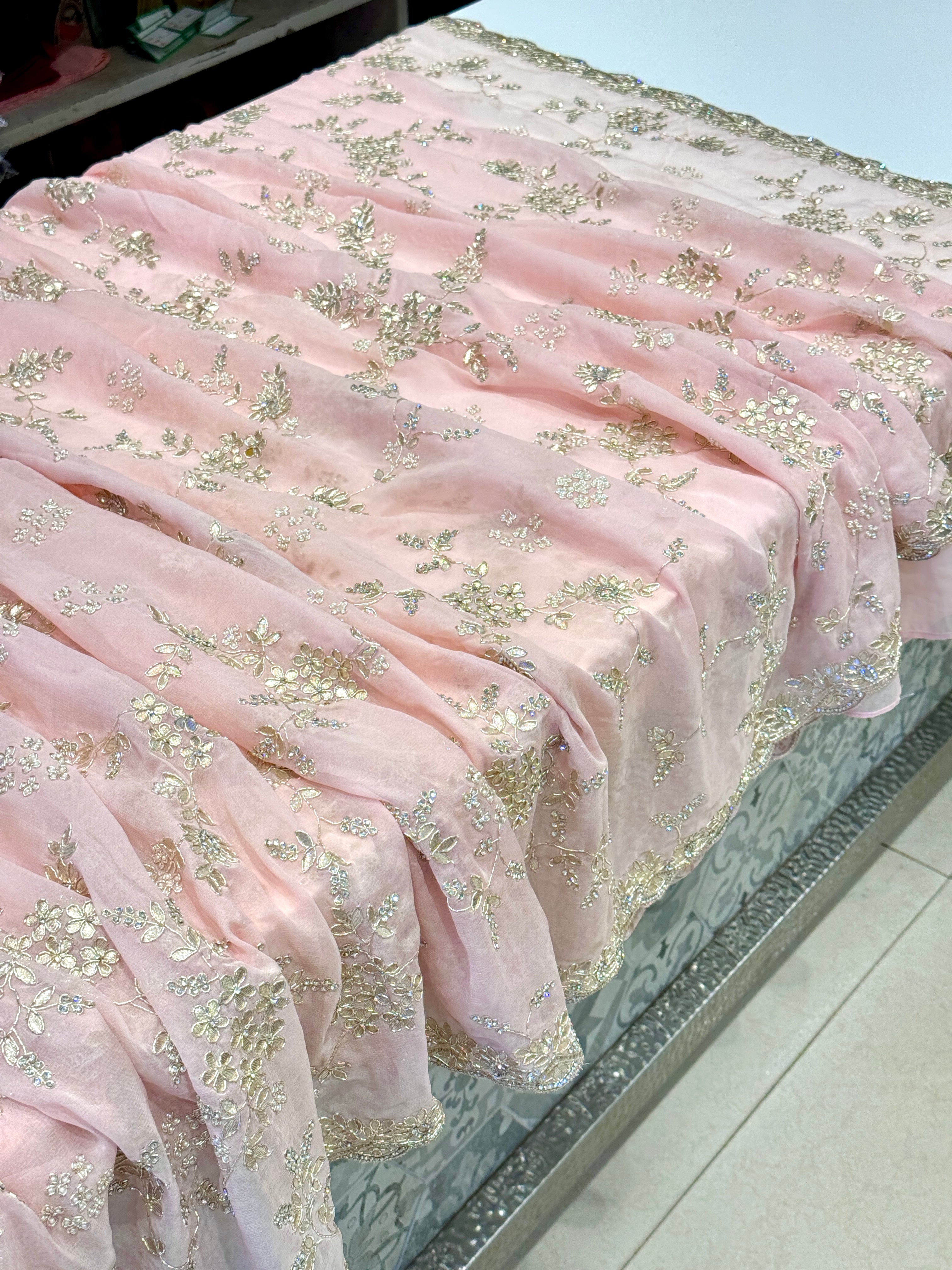 Pink Georgette Zardosi Gotapatti Saree