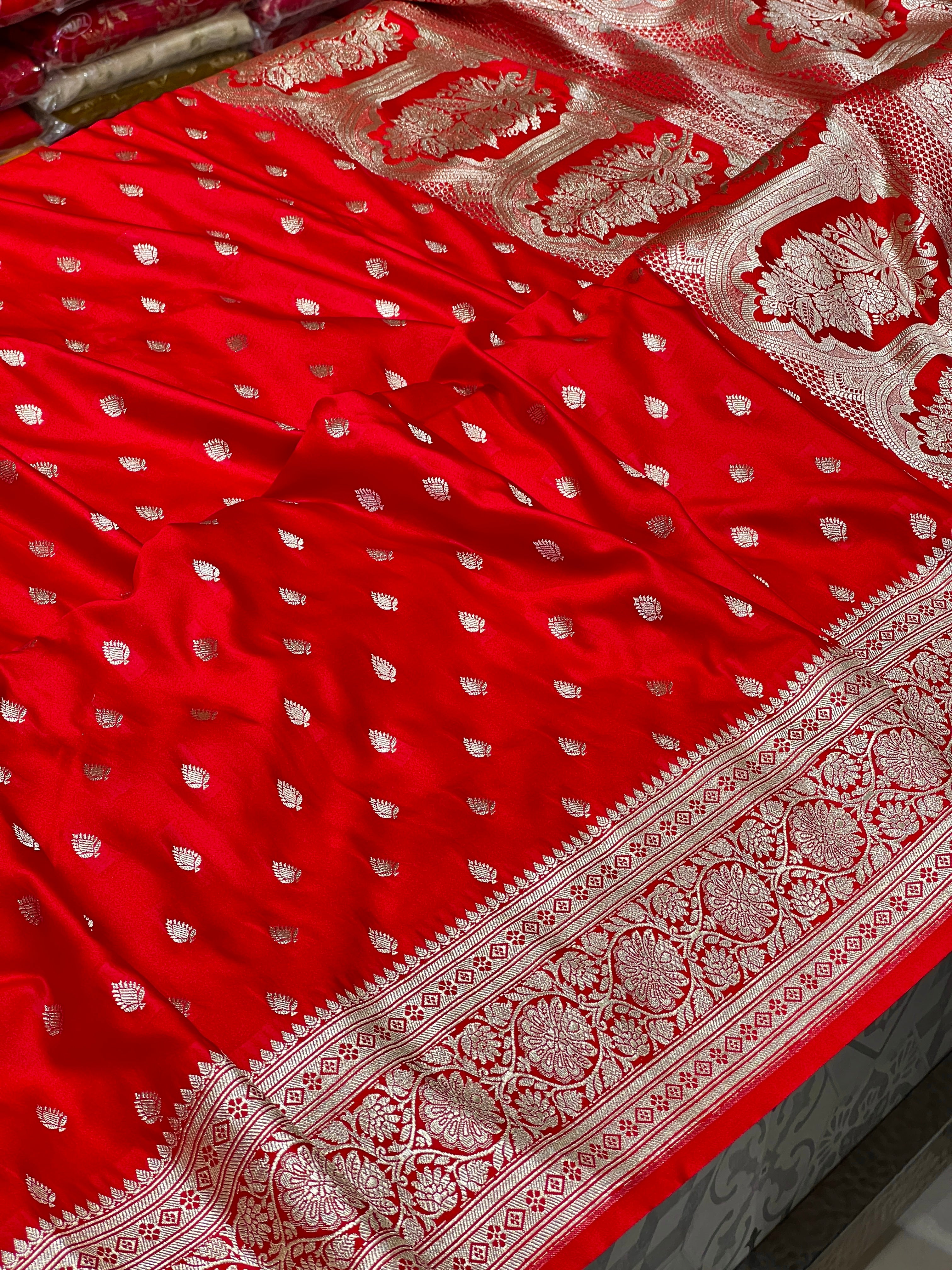 Red Banarasi Silk Small Butti Saree