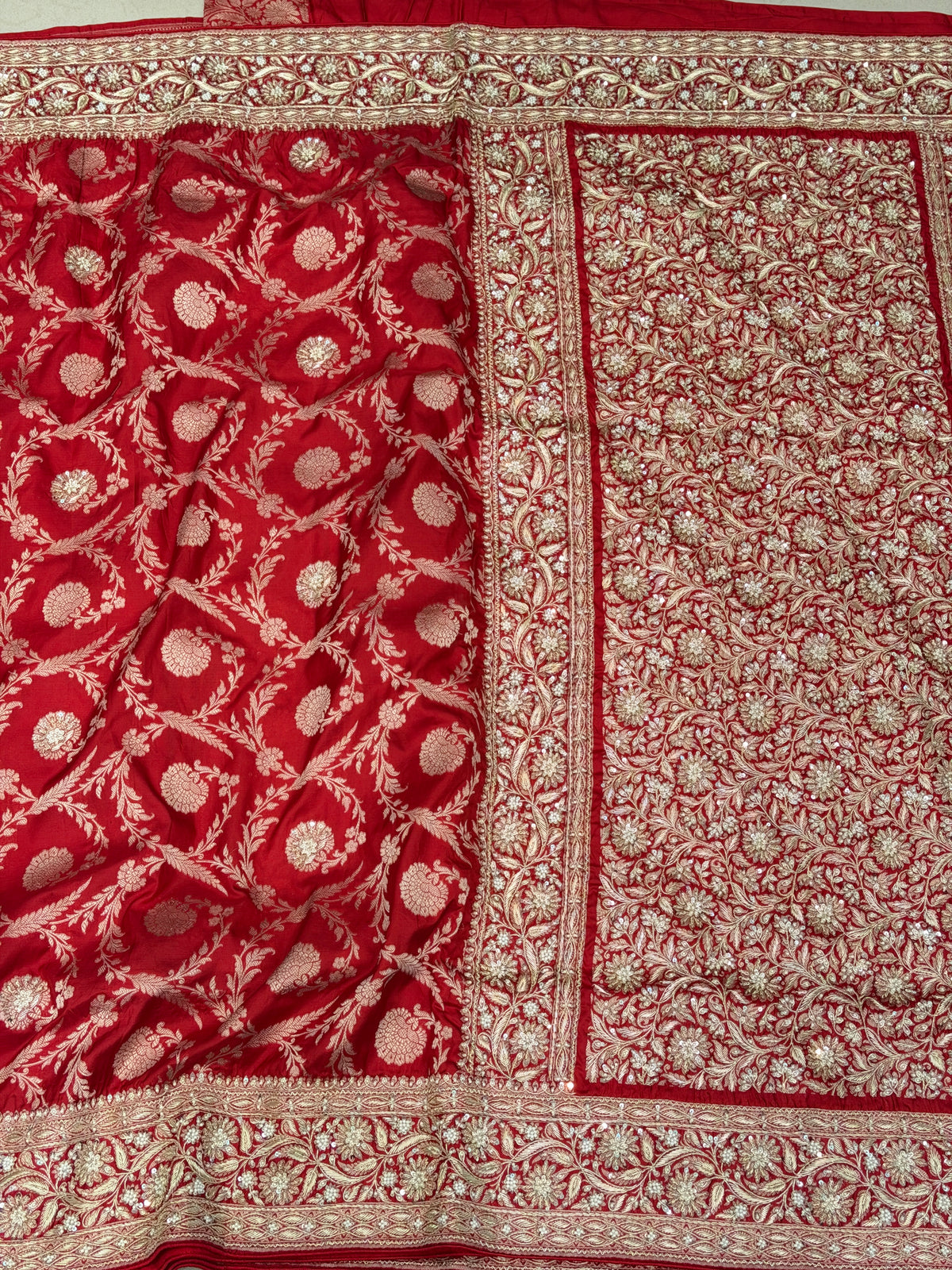 Red Banarasi Handloom Katan Silk Hand Embroidery Zardosi Saree
