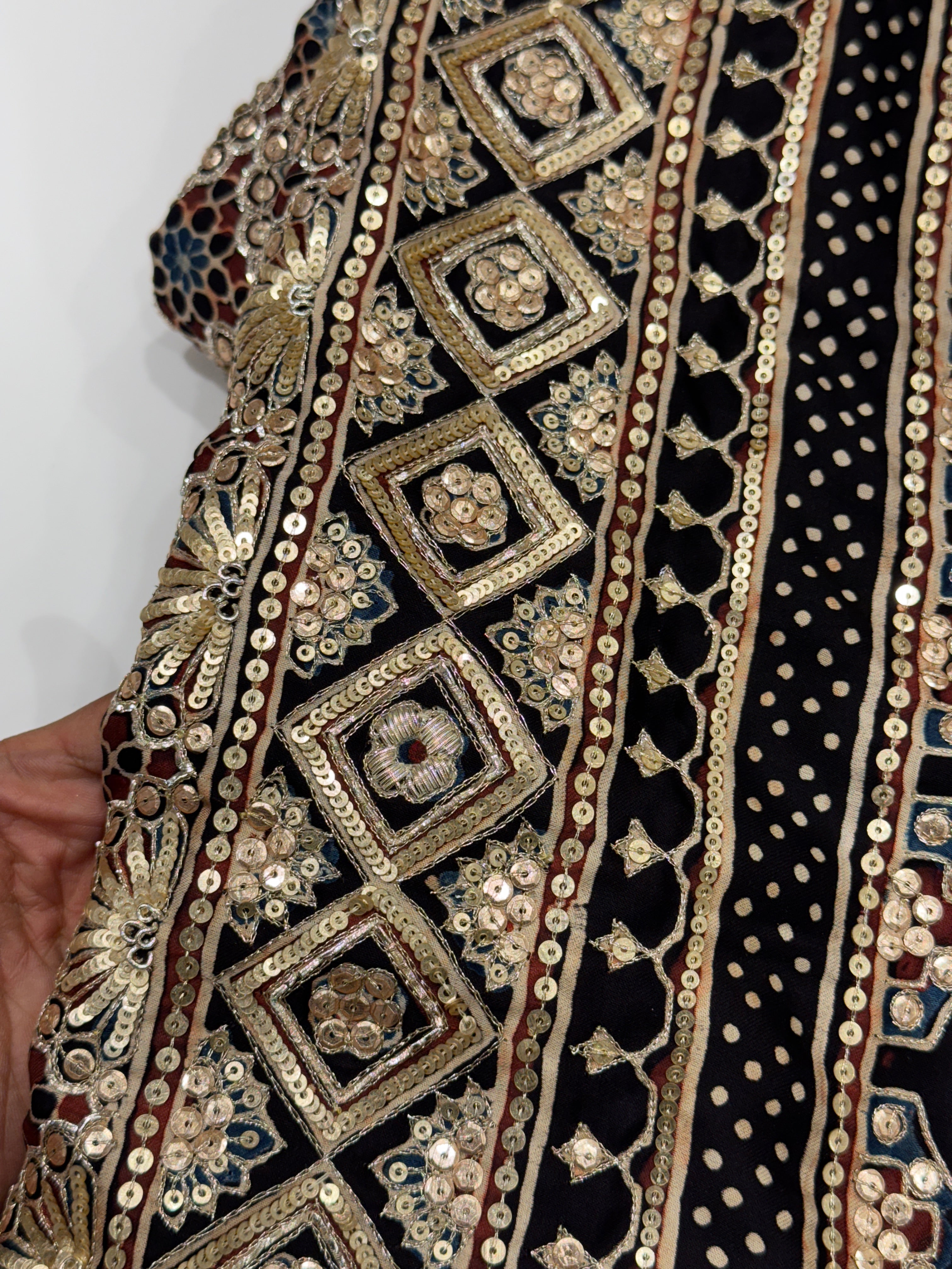 Ajrakh Hand Embroidery Zardosi and Pita Work