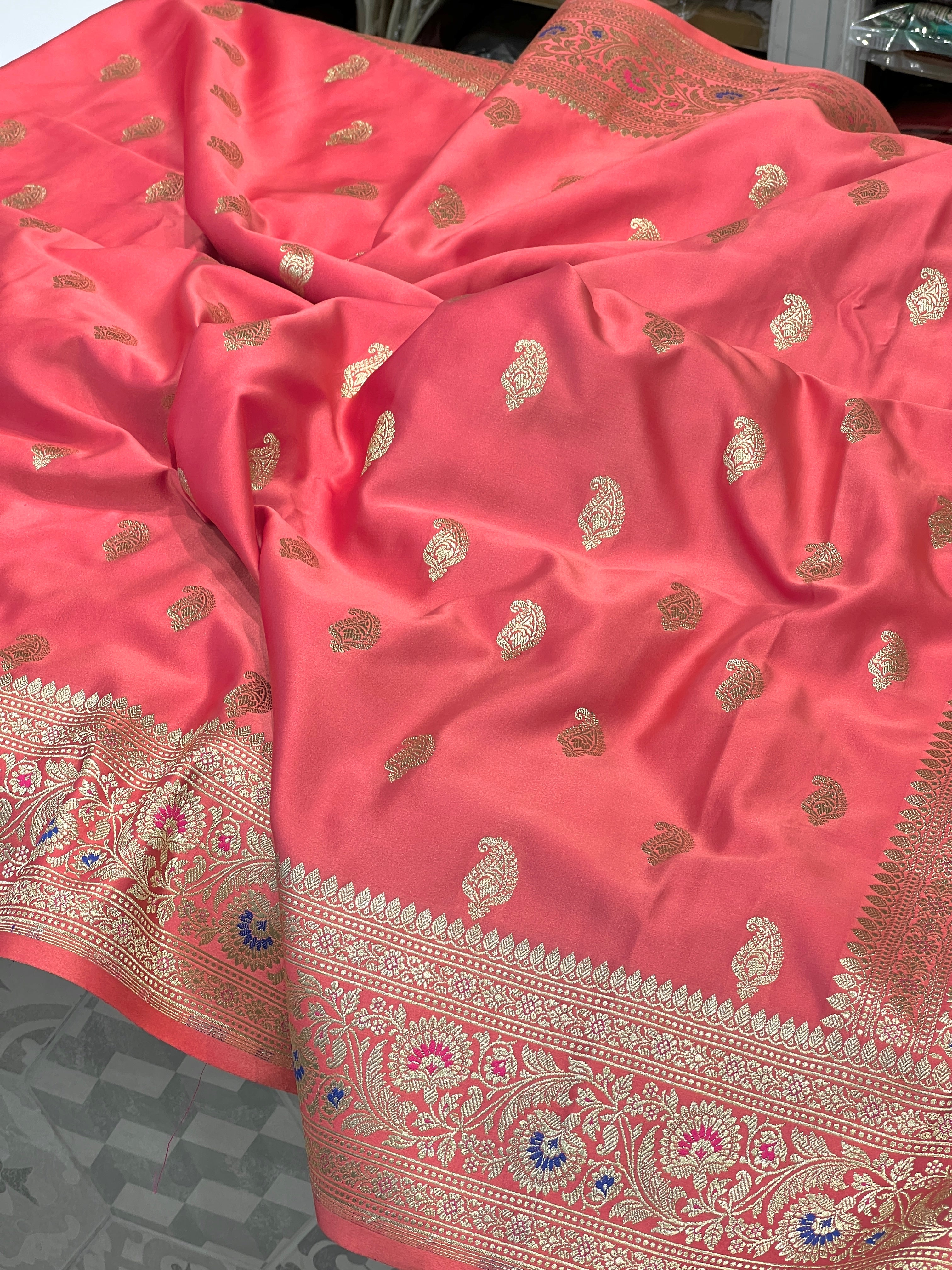 Peach Pink Banarasi Meenkari Saree