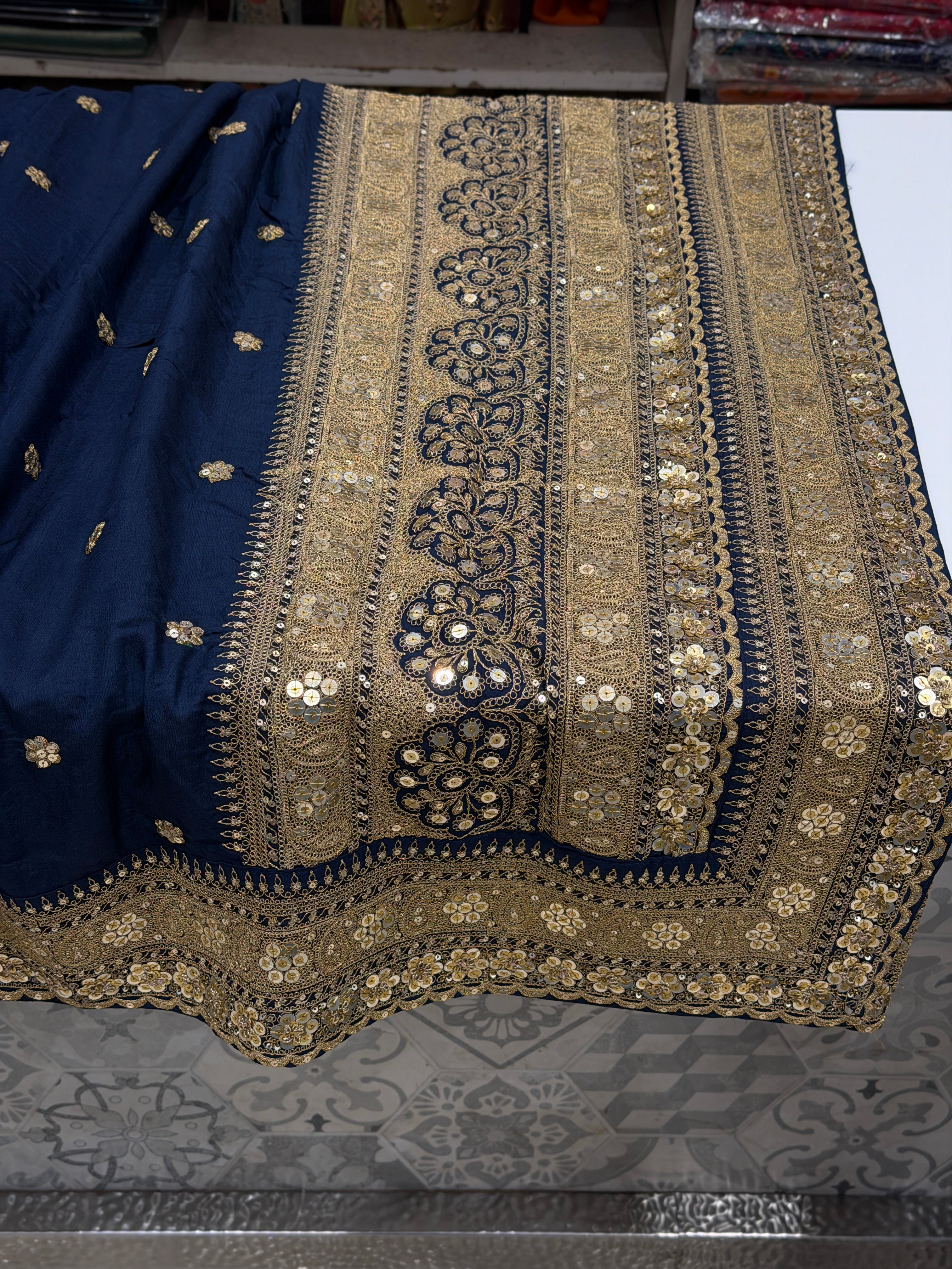 Blue Marodi Embroidery Pure Silk Saree