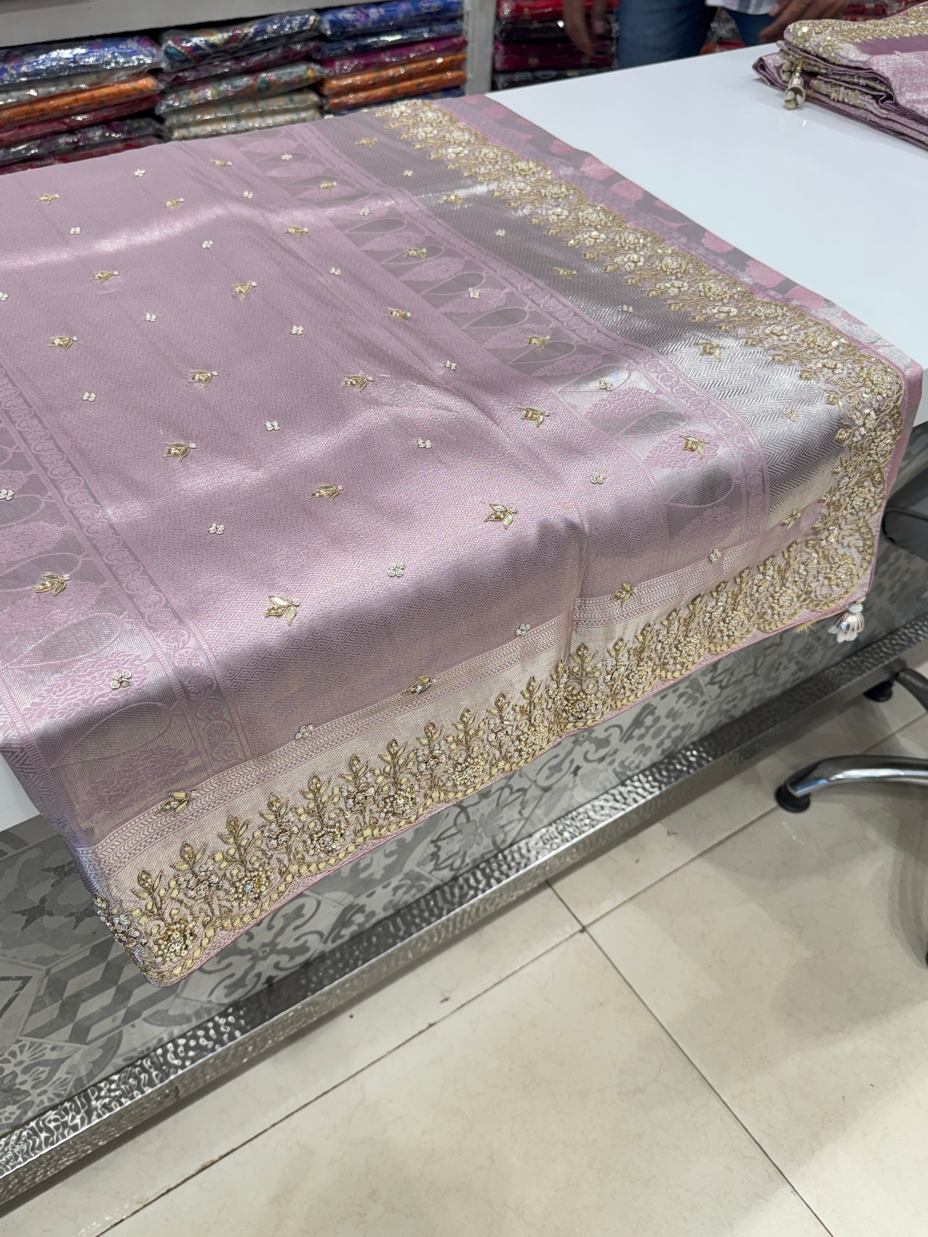 Lilac Contemporary Kanjivaram Zardosi Hand Embroidery Saree