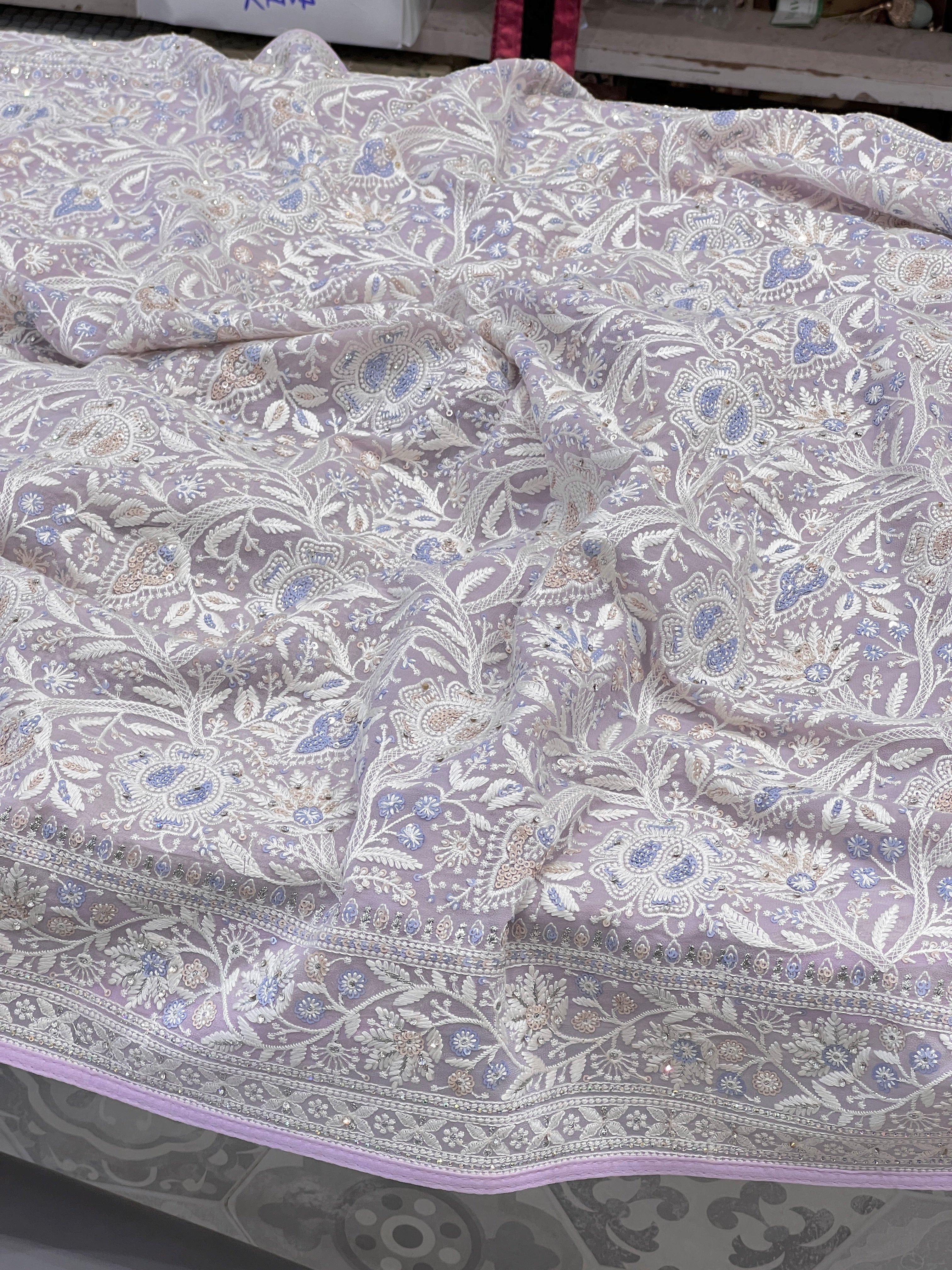 Lilac Chikankari Saree