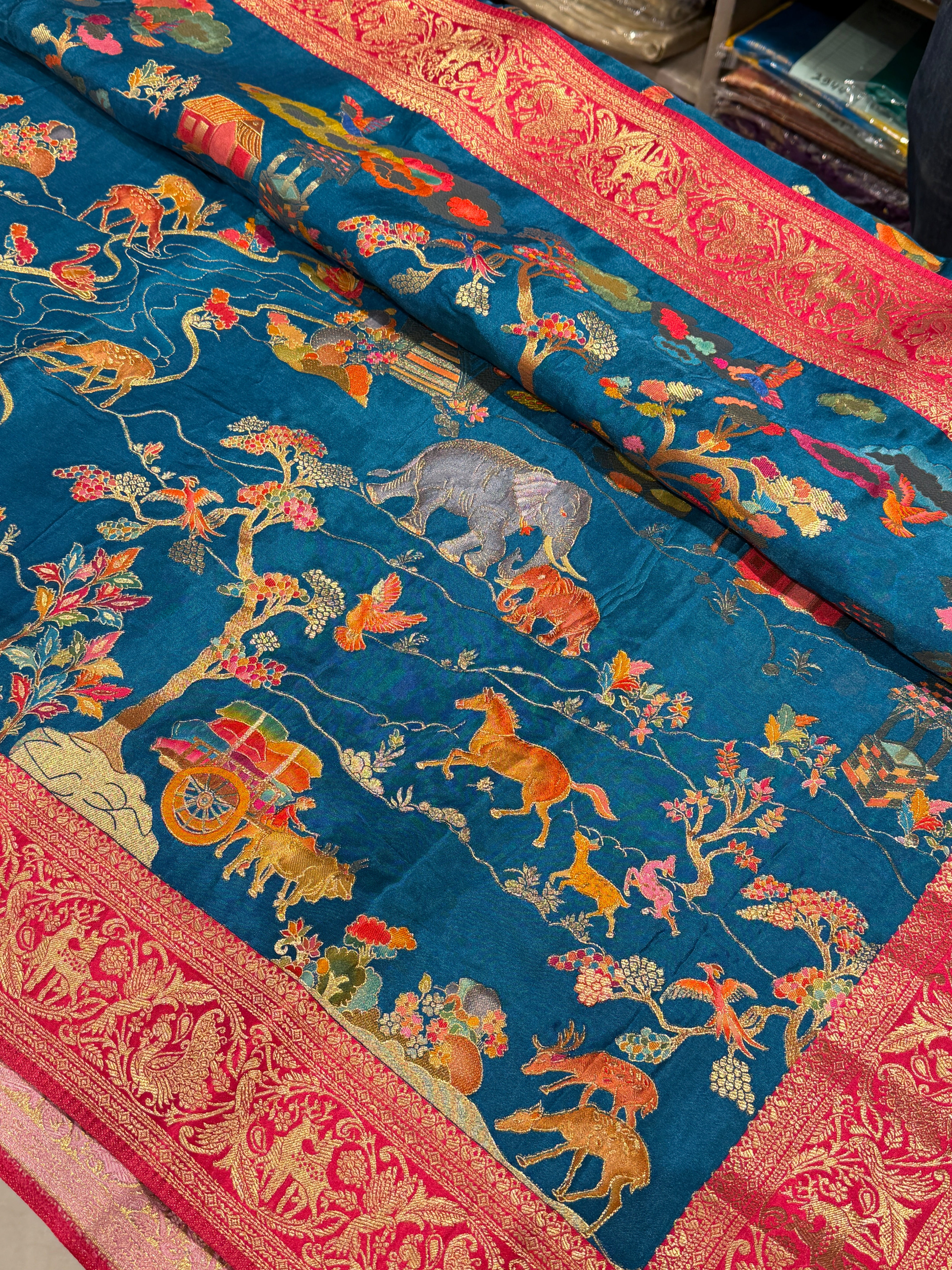 Blue Modal Shikara Weave Landscape Saree