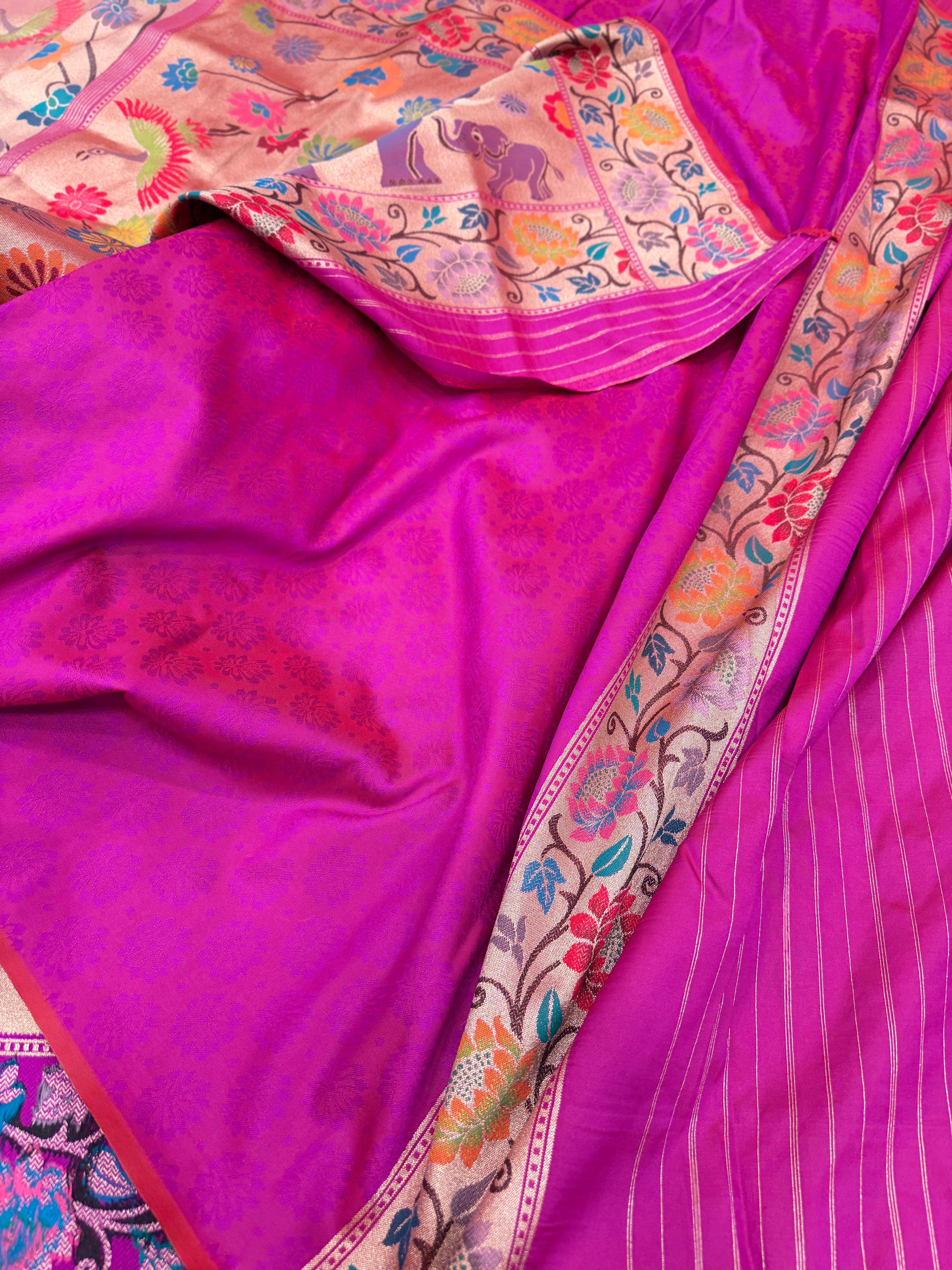 Golden Red Tissue Silk Paithani Meenakari Jaal Elephant Motif Saree