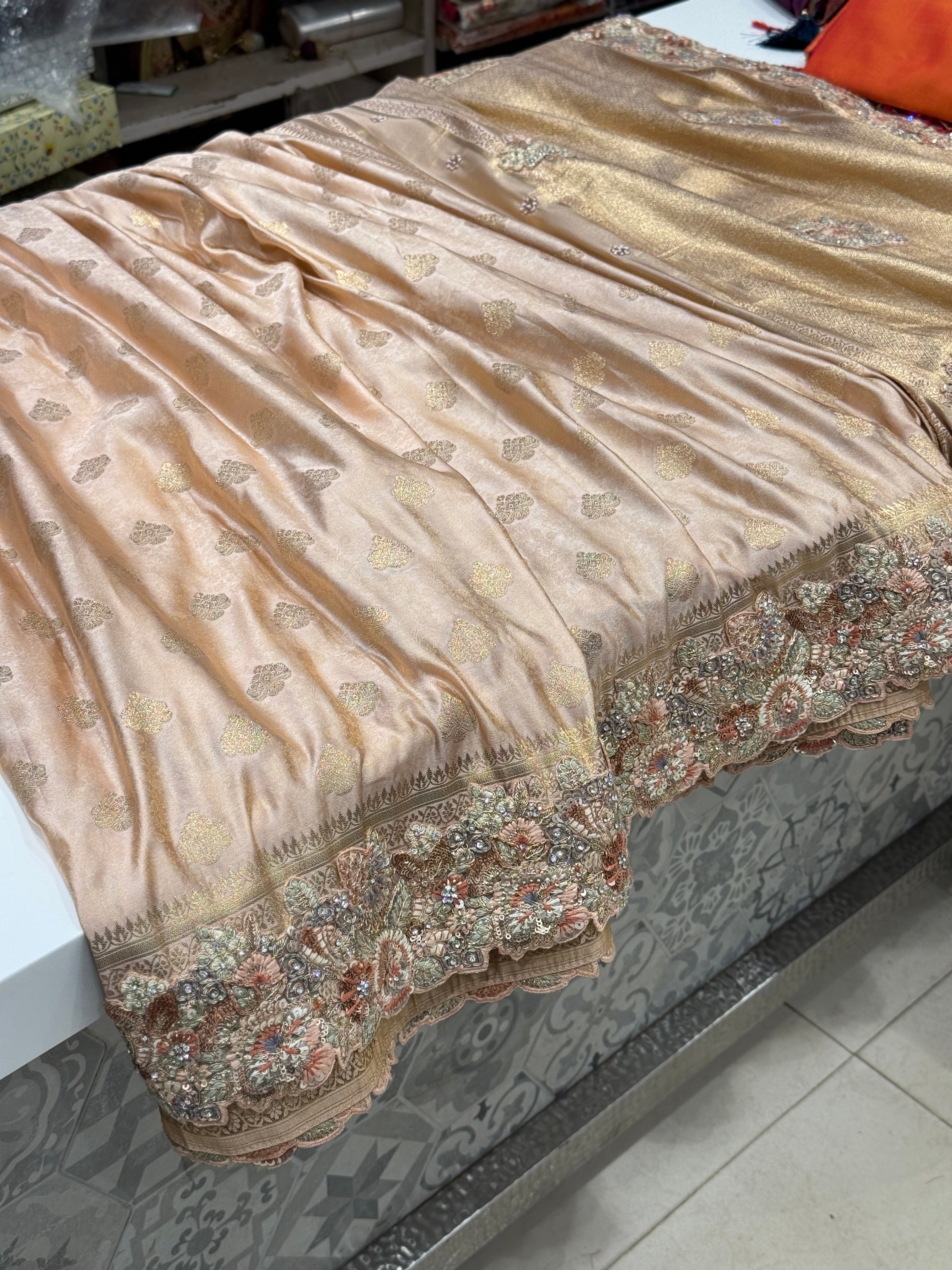 Peachish Pink Banarasi Resham Zari Embroidery