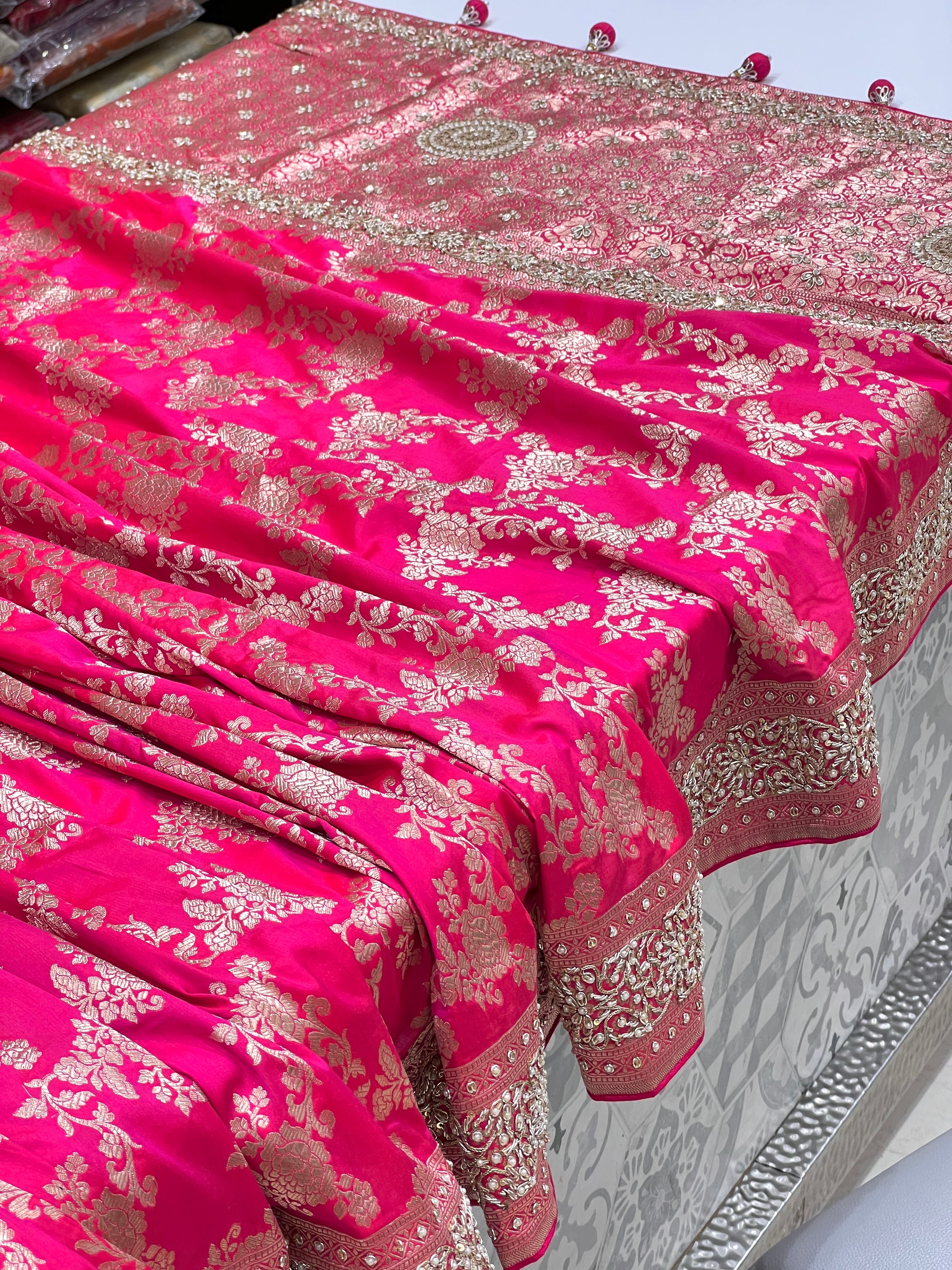 Rani Katan Silk Zardosi Embroidery Saree