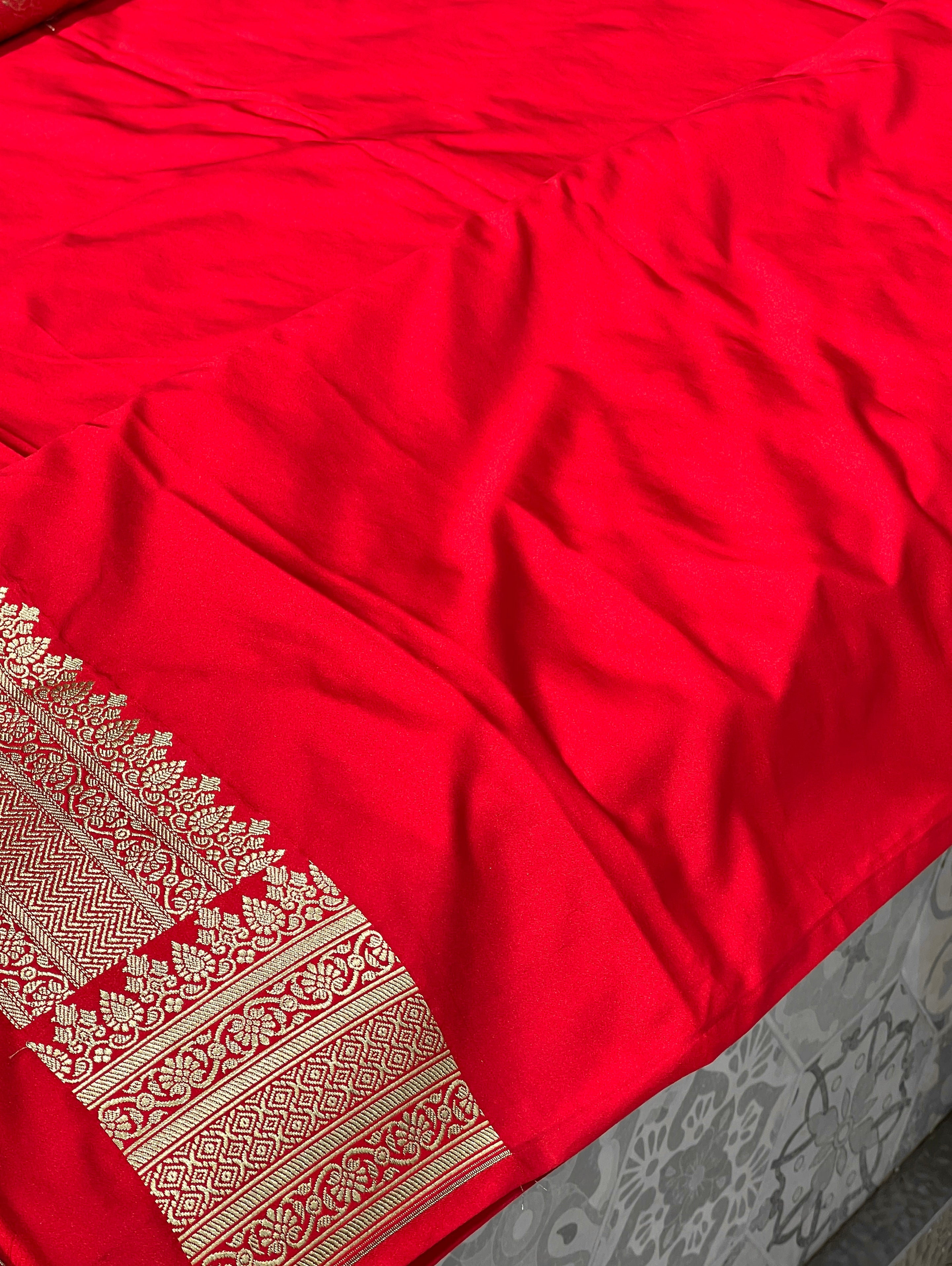 Red Banarasi Sliver Zari Butti Saree