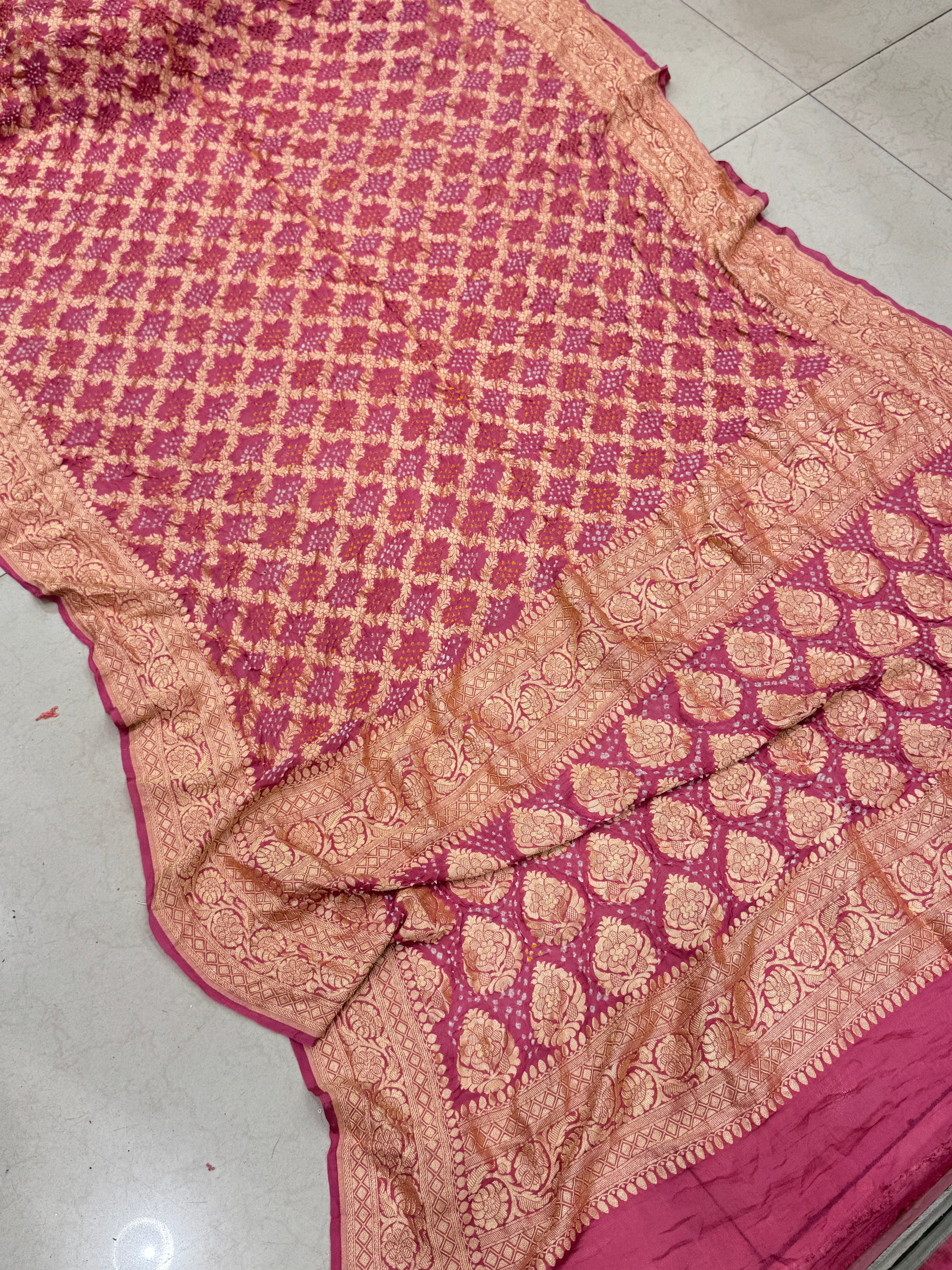 Garnet Pink Bandhej Bandhini Saree