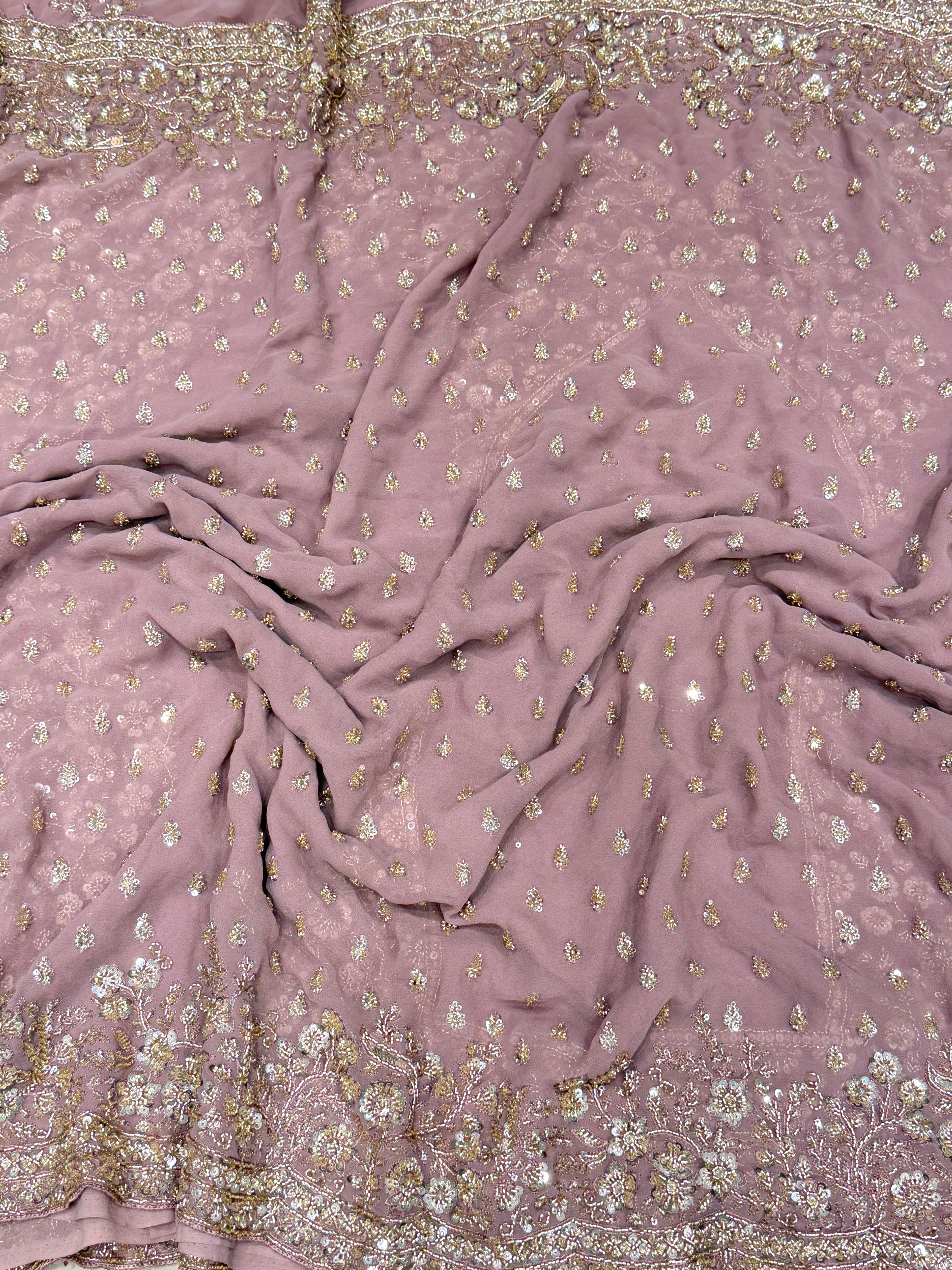 Mauve Georgette Manish Malhotra Inspired Buttis Moti Sequin Embroidery Saree