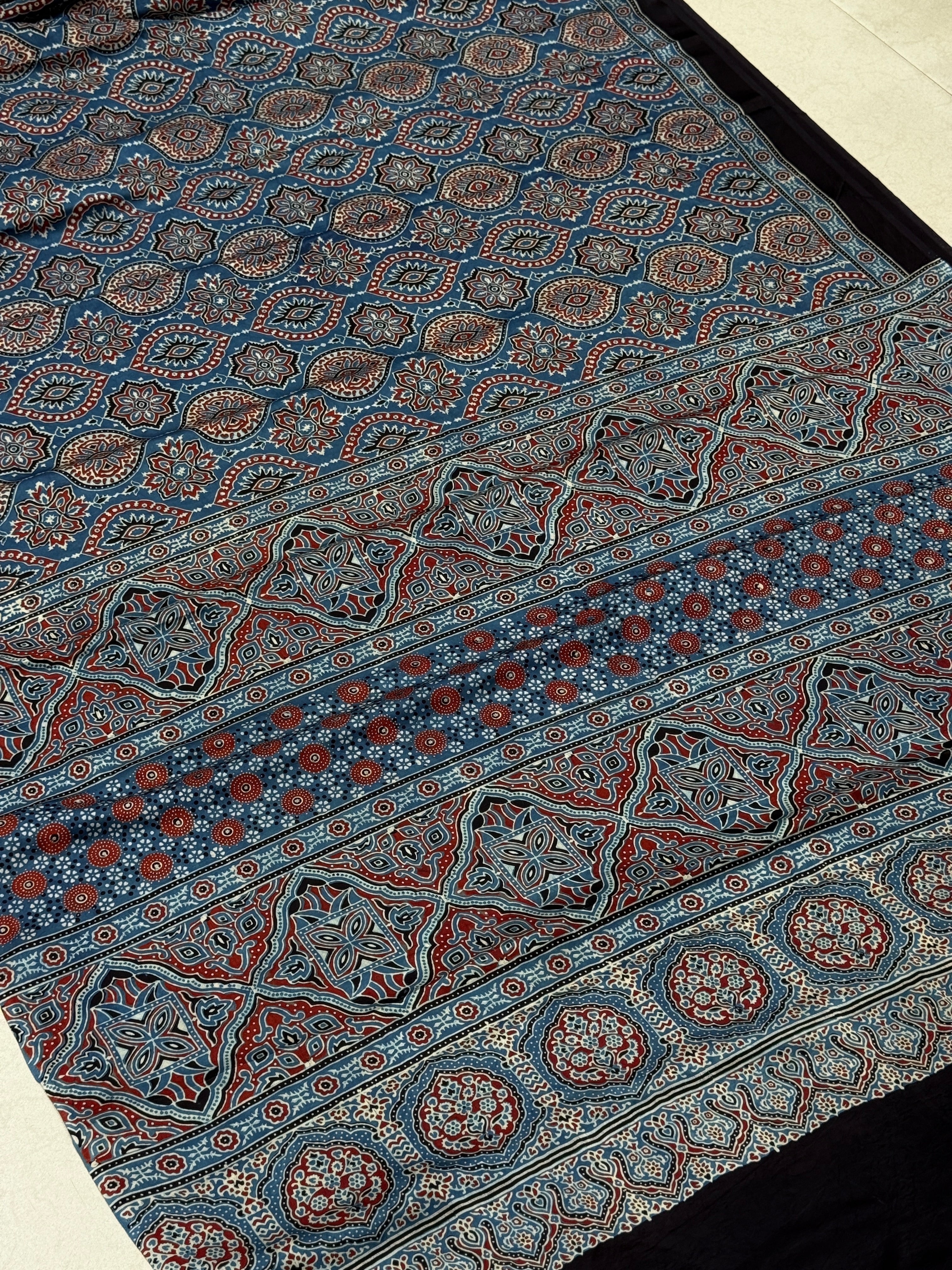 Blue Keri Jewelled Badam Butti Ajrakh Saree
