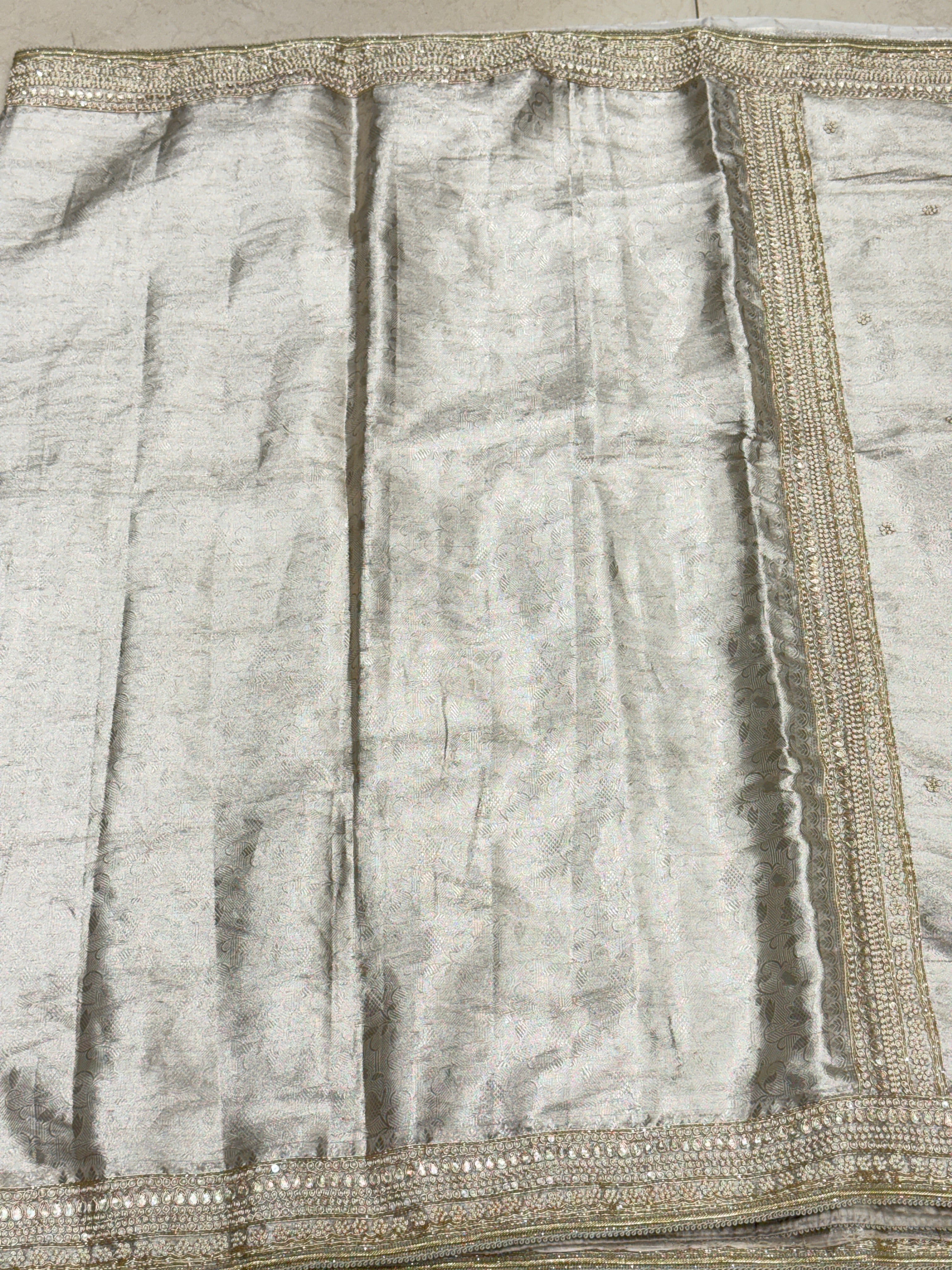 Silver Tissue Kanjivaram Moti Hand Embroidery Saree