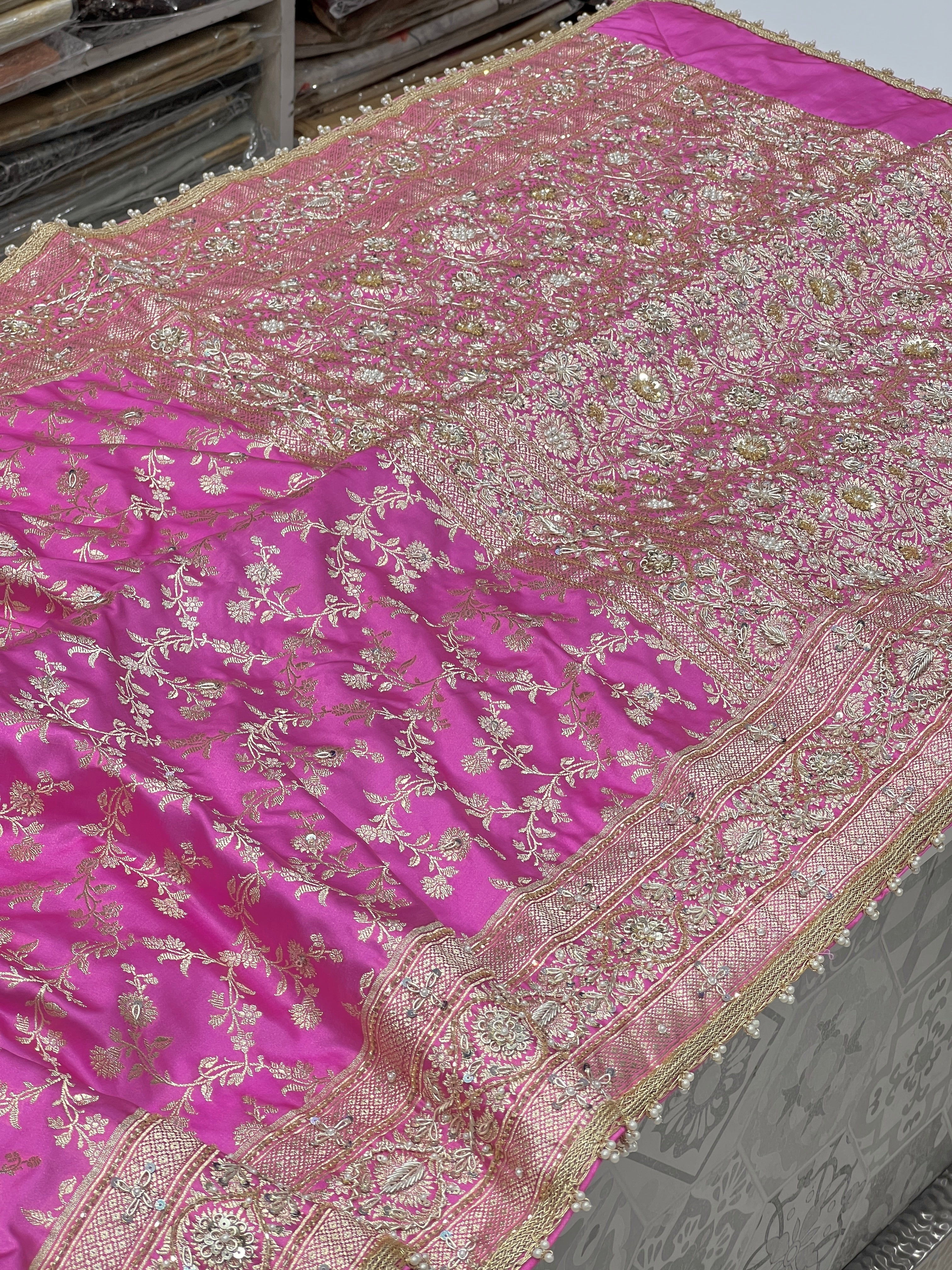 Pink Banarasi Silk Jaal Hand Embroidery