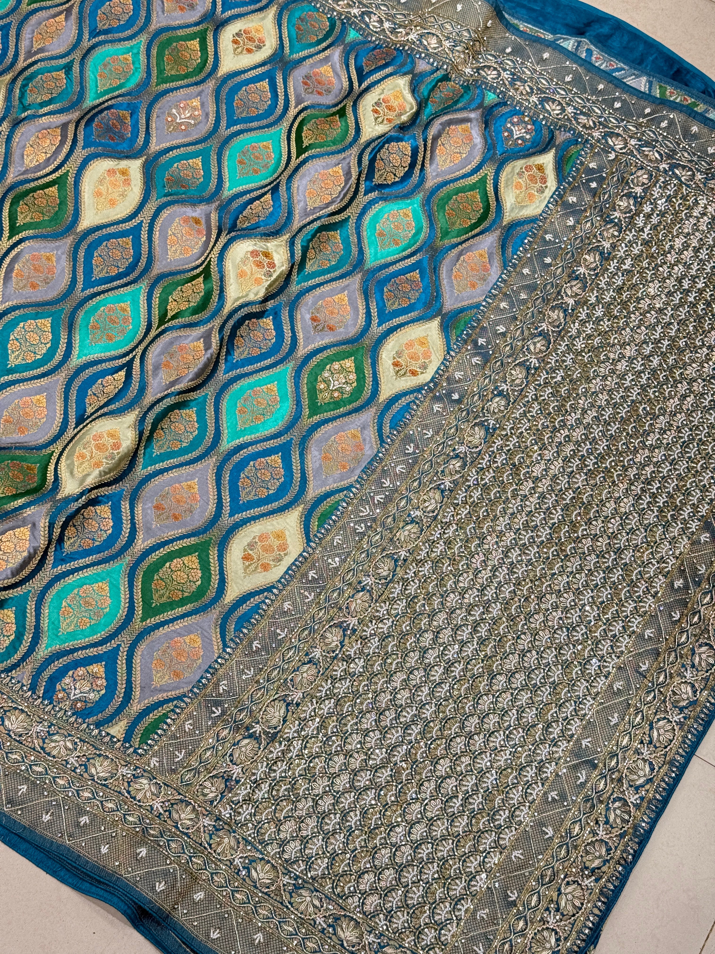 Rama Blue Banarasi Rangkat Modal Hand Embroidery