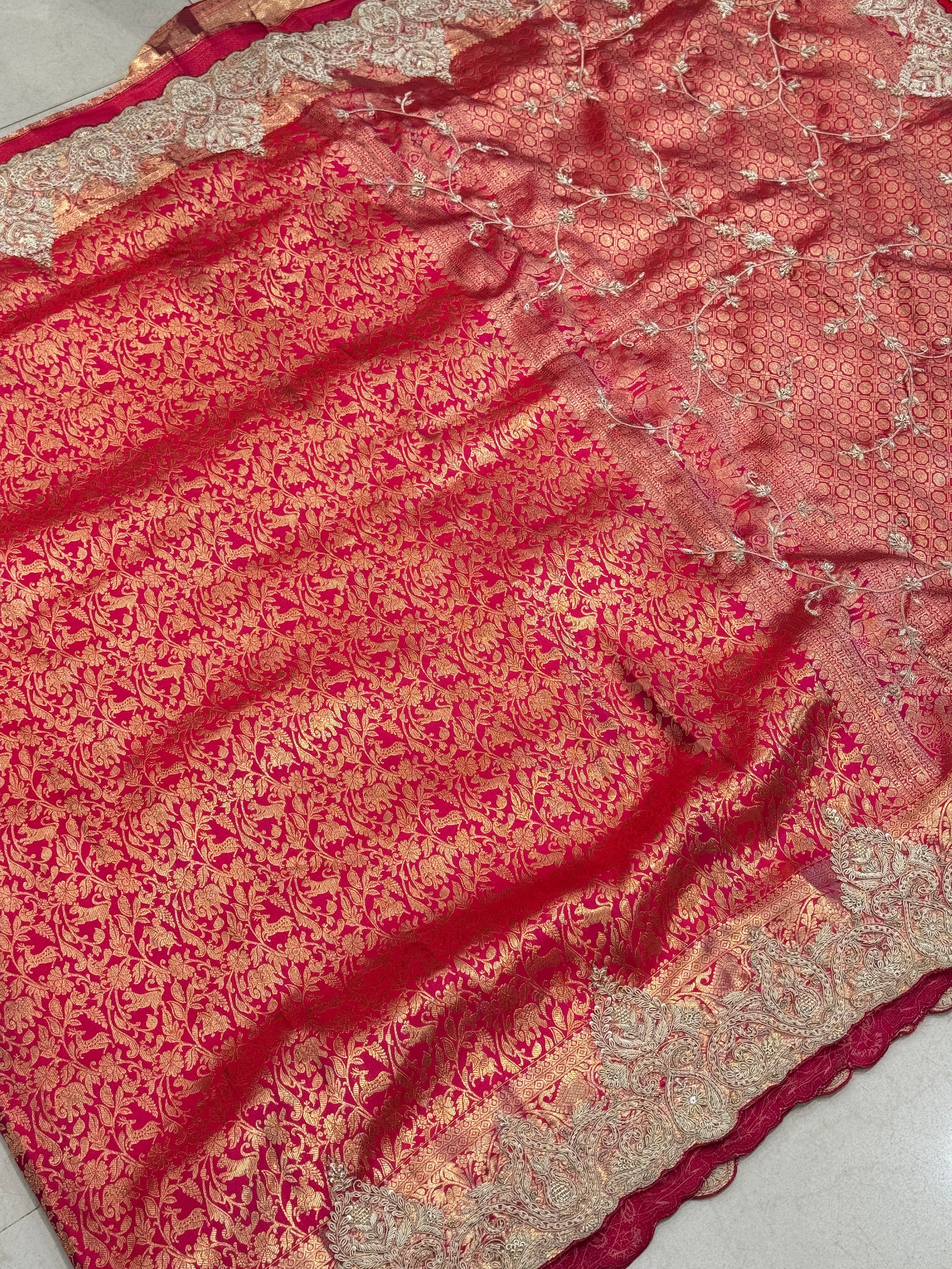 Rani Pink Kanjivaram Zardosi Hand Embroidery Saree
