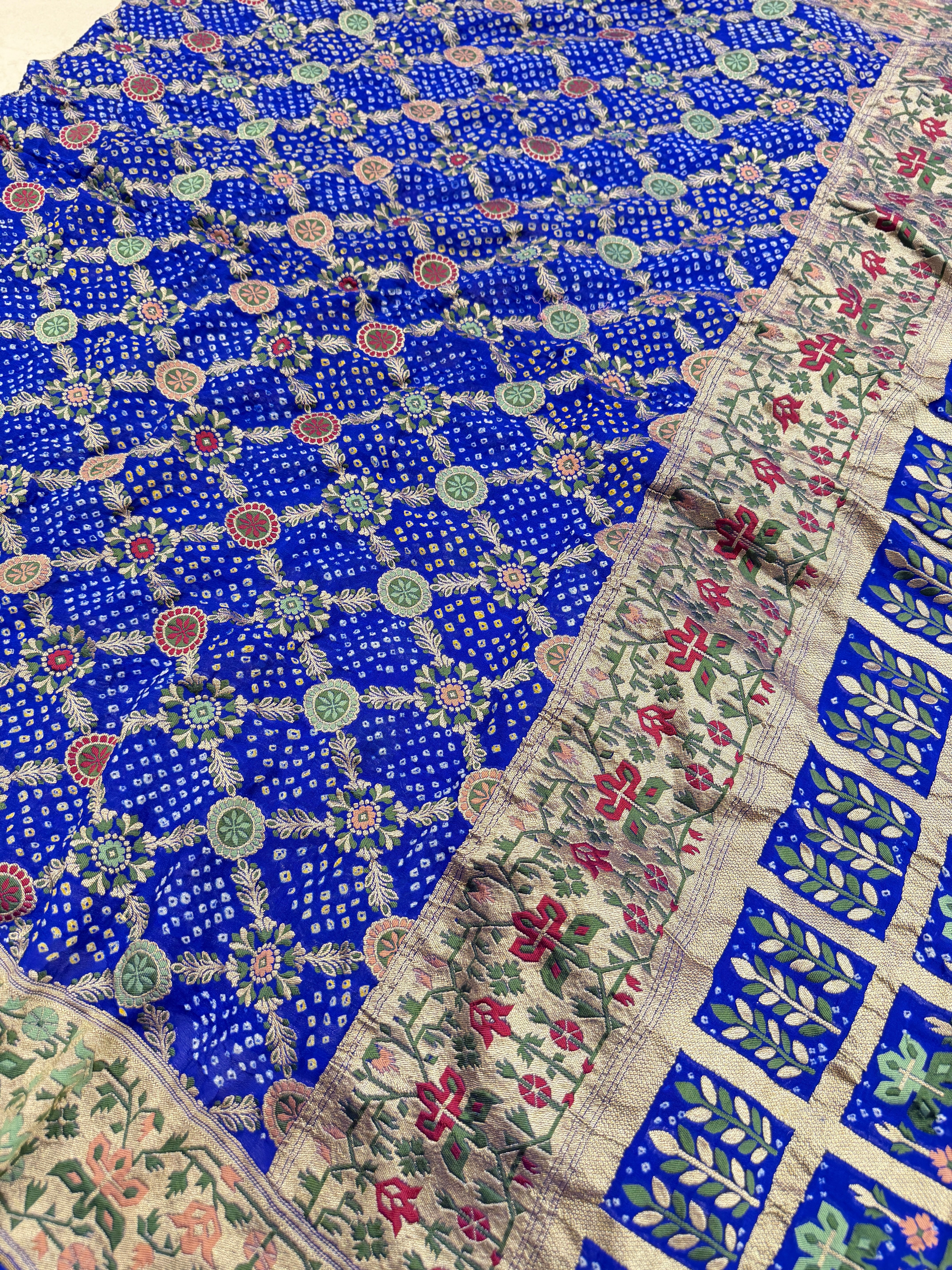 Blue Paithani Fusion Meenakari Rai Bandhej Saree