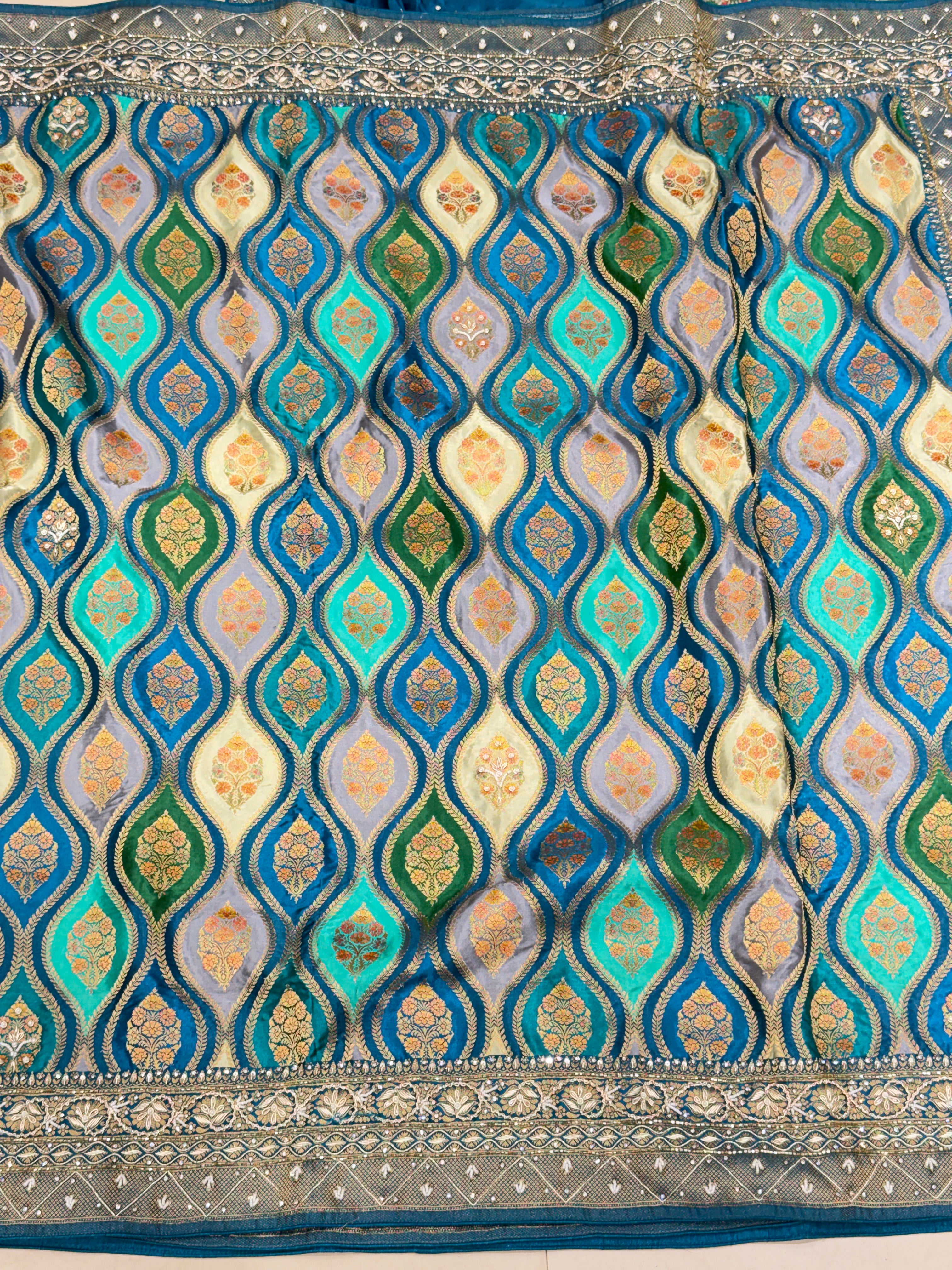 Rama Blue Banarasi Rangkat Modal Hand Embroidery