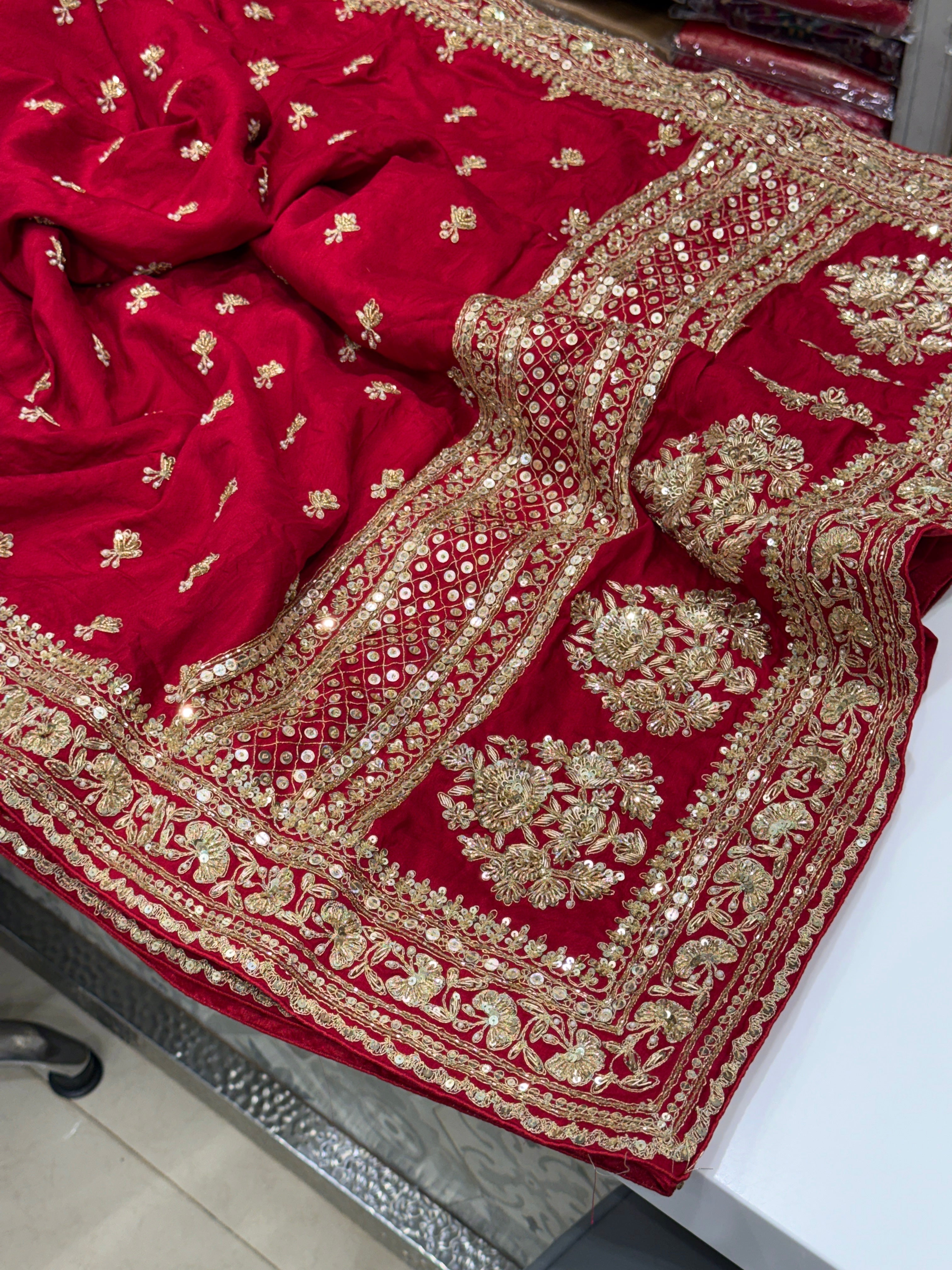 Reddish Maroon Silk Sabyasachi Inspired Zardozi Butti Saree