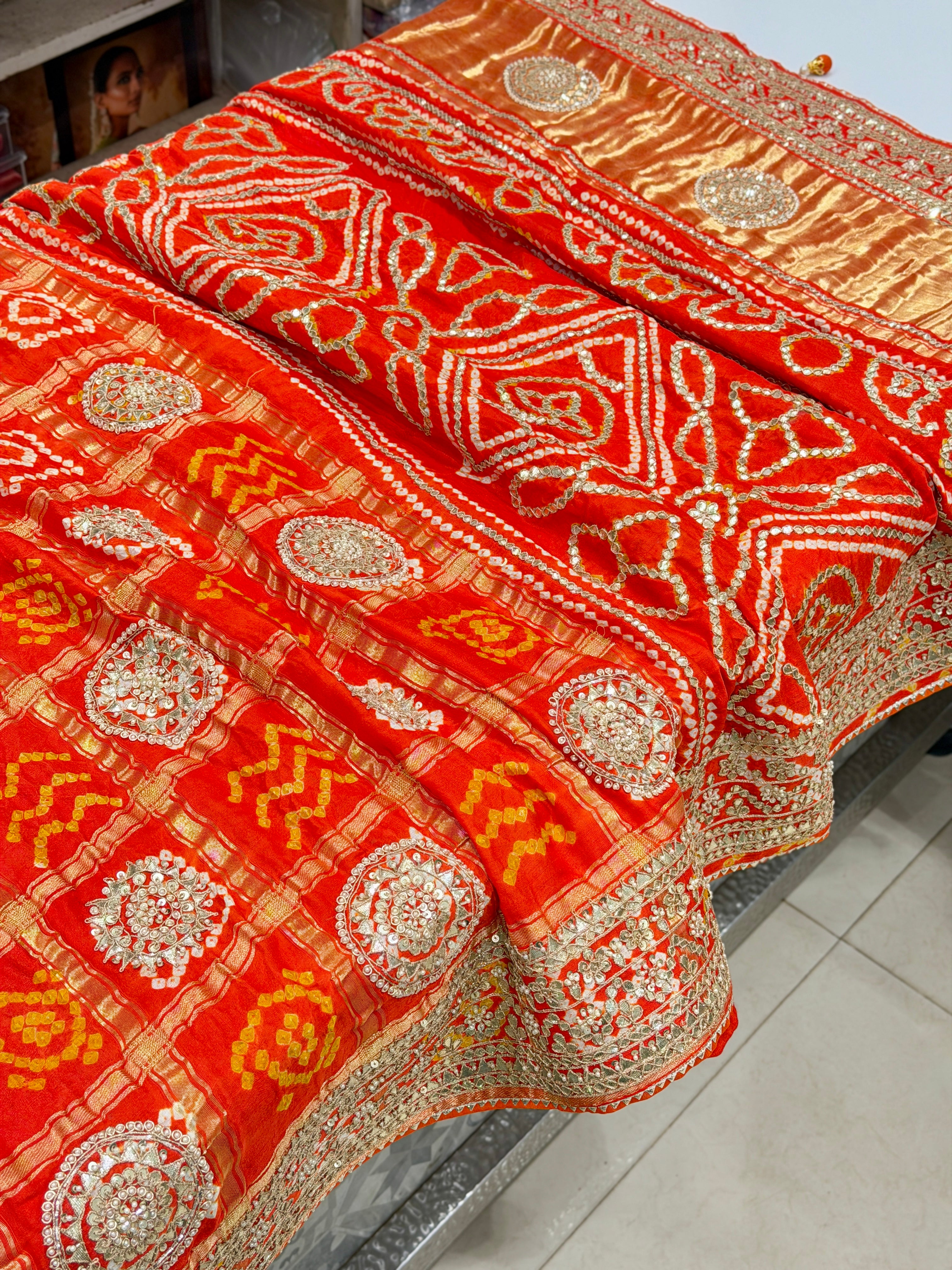 Orange Gajji Silk Dolly Jain Inspired Marodi Gotapatti Hand Embroidery Saree