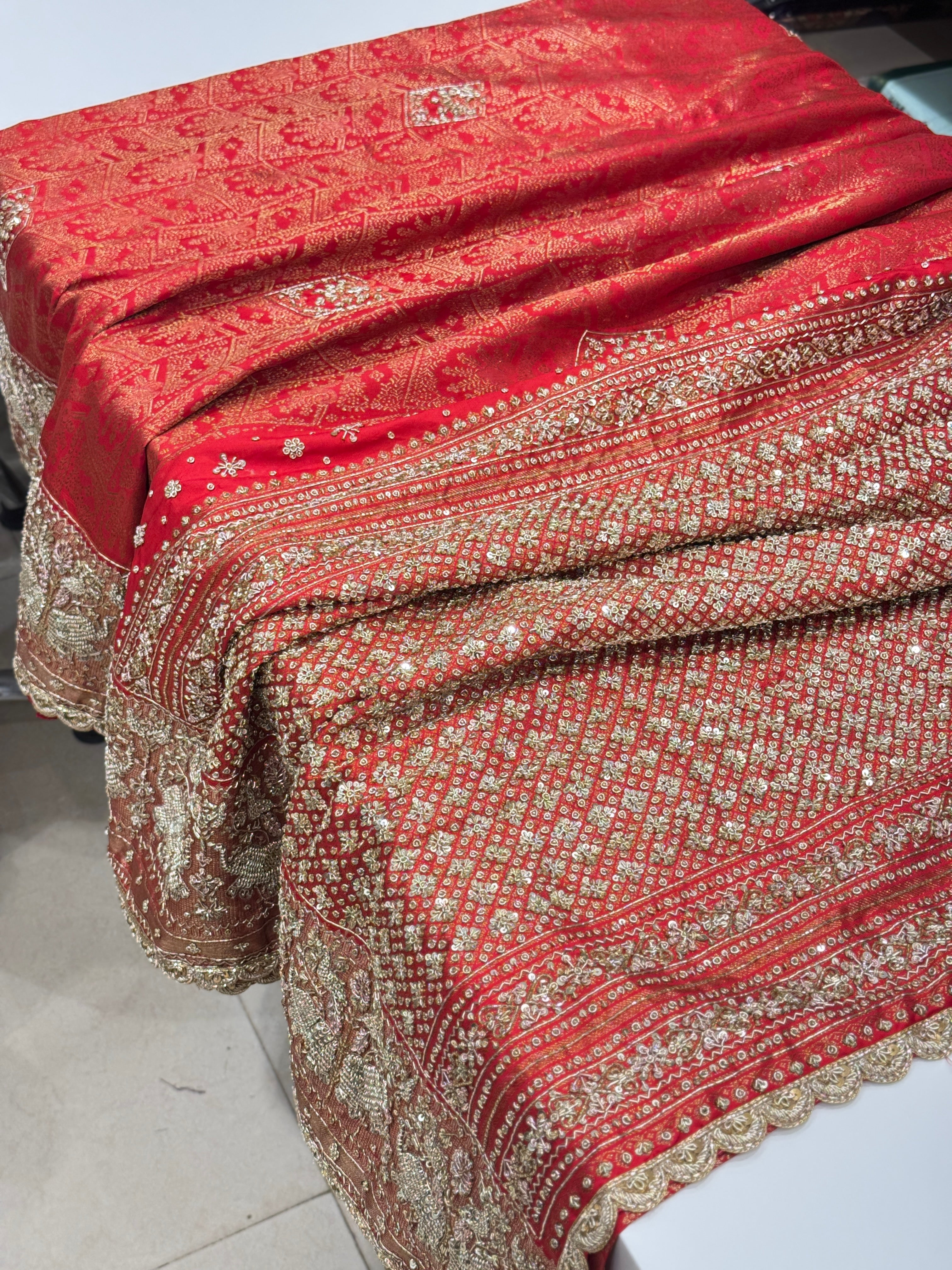 Red Kanjivaram Zardozi Elephant Motif Hand Embroidery Saree