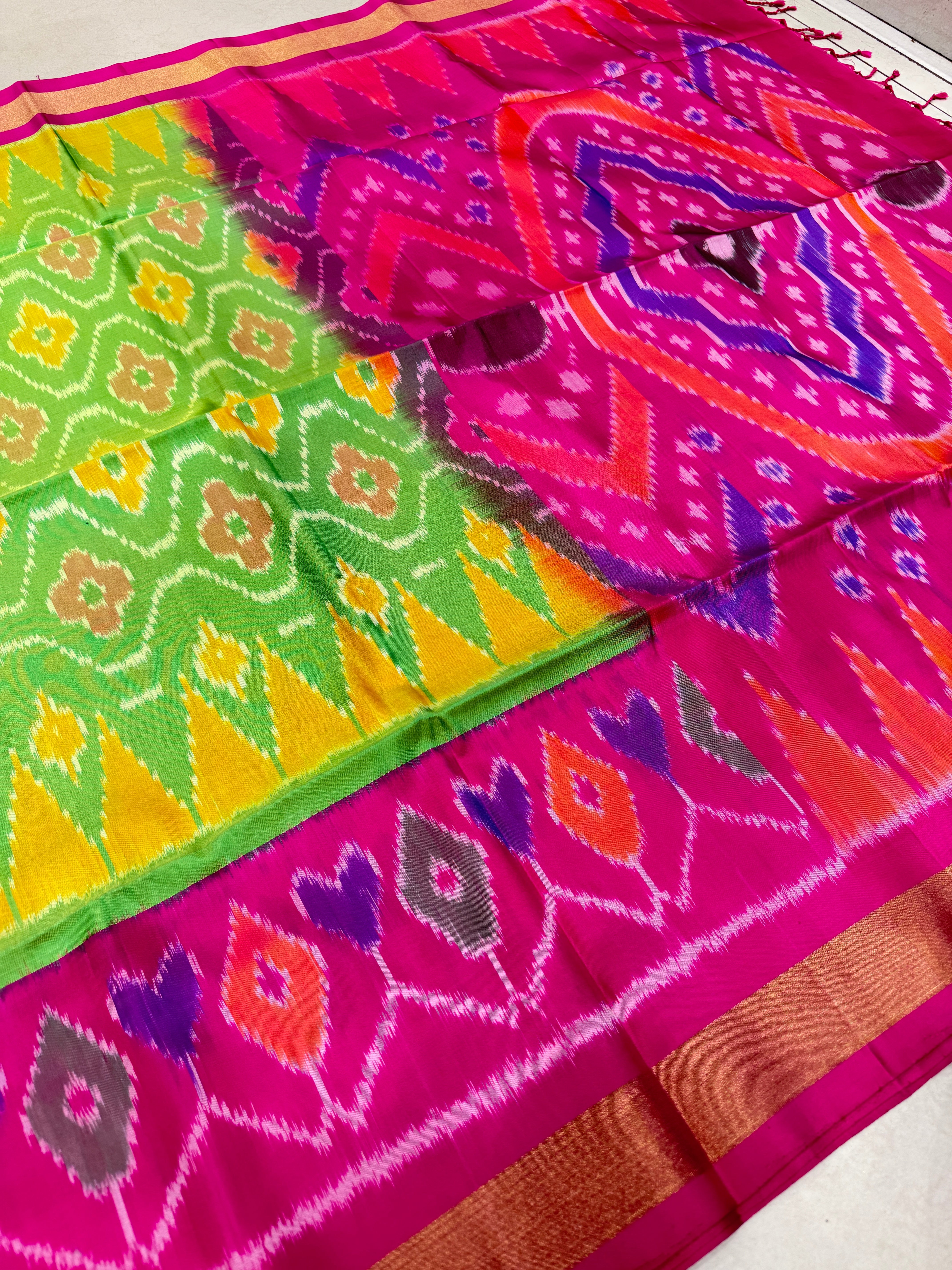 Mint Green Pochampally Ikat Patola Saree